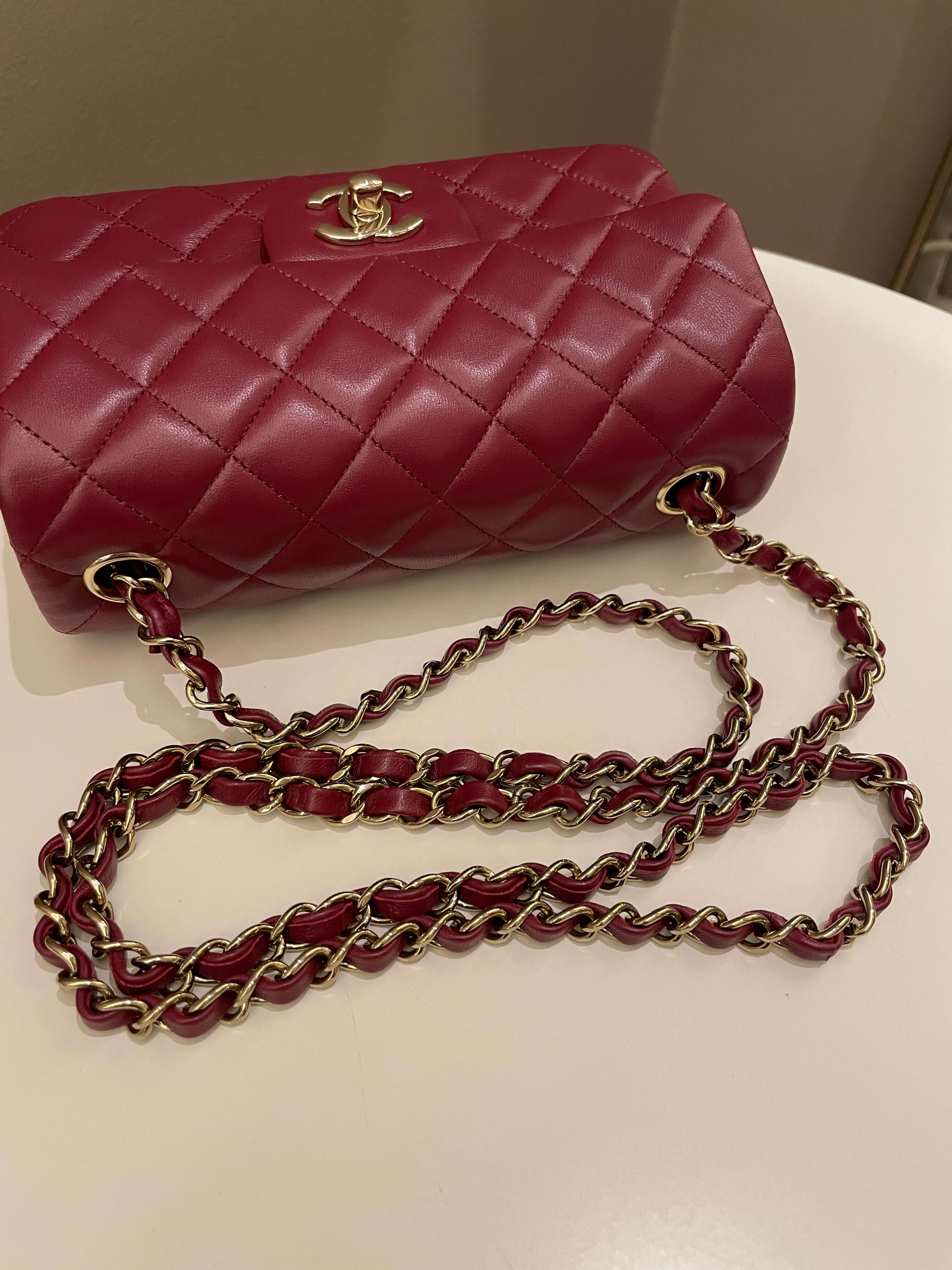 Chanel 22A Quilted Mini Rectangular Burgundy Lambskin
