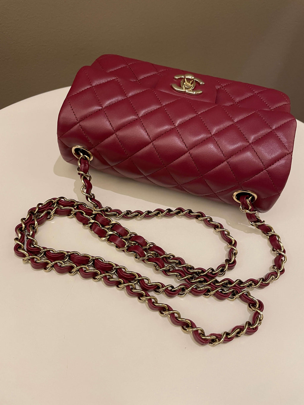 Chanel 22A Quilted Mini Rectangular Burgundy Lambskin