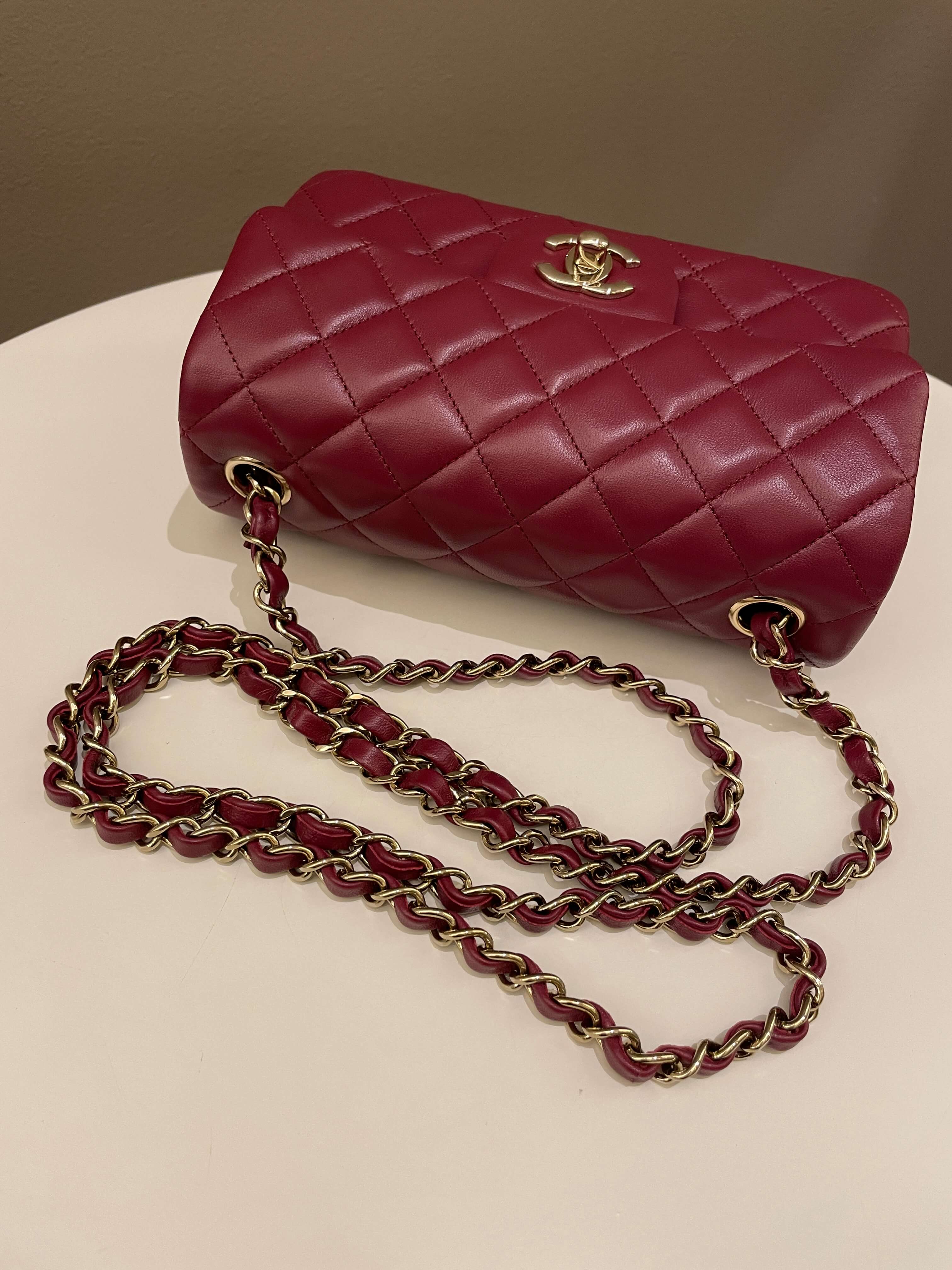 Chanel 22A Quilted Mini Rectangular Burgundy Lambskin