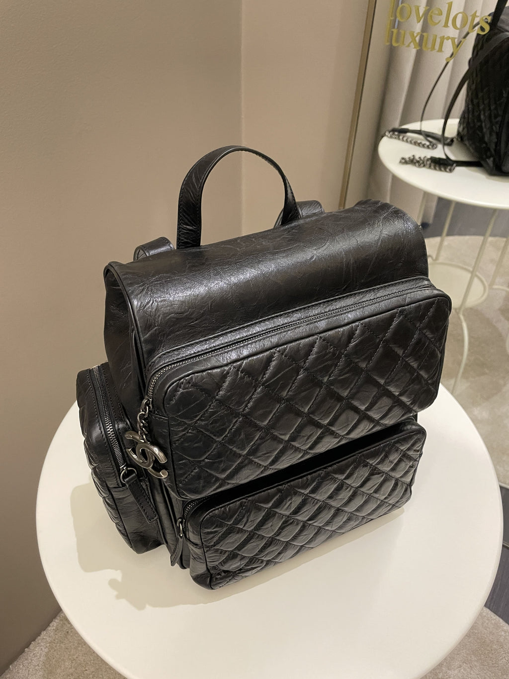 Chanel Quilted Casual Rock Backpack Black Aged Calf