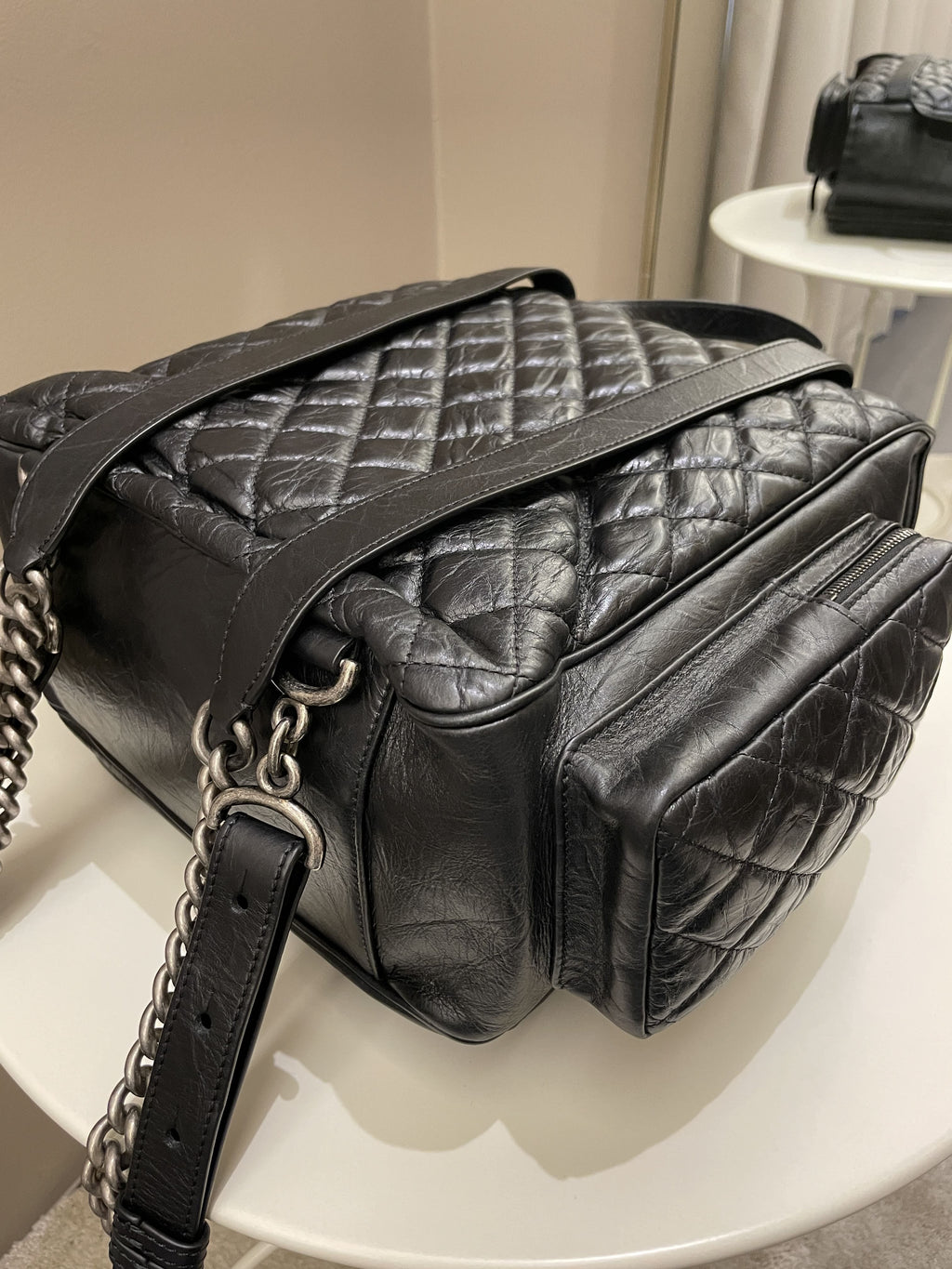 Chanel Quilted Casual Rock Backpack Black Aged Calf