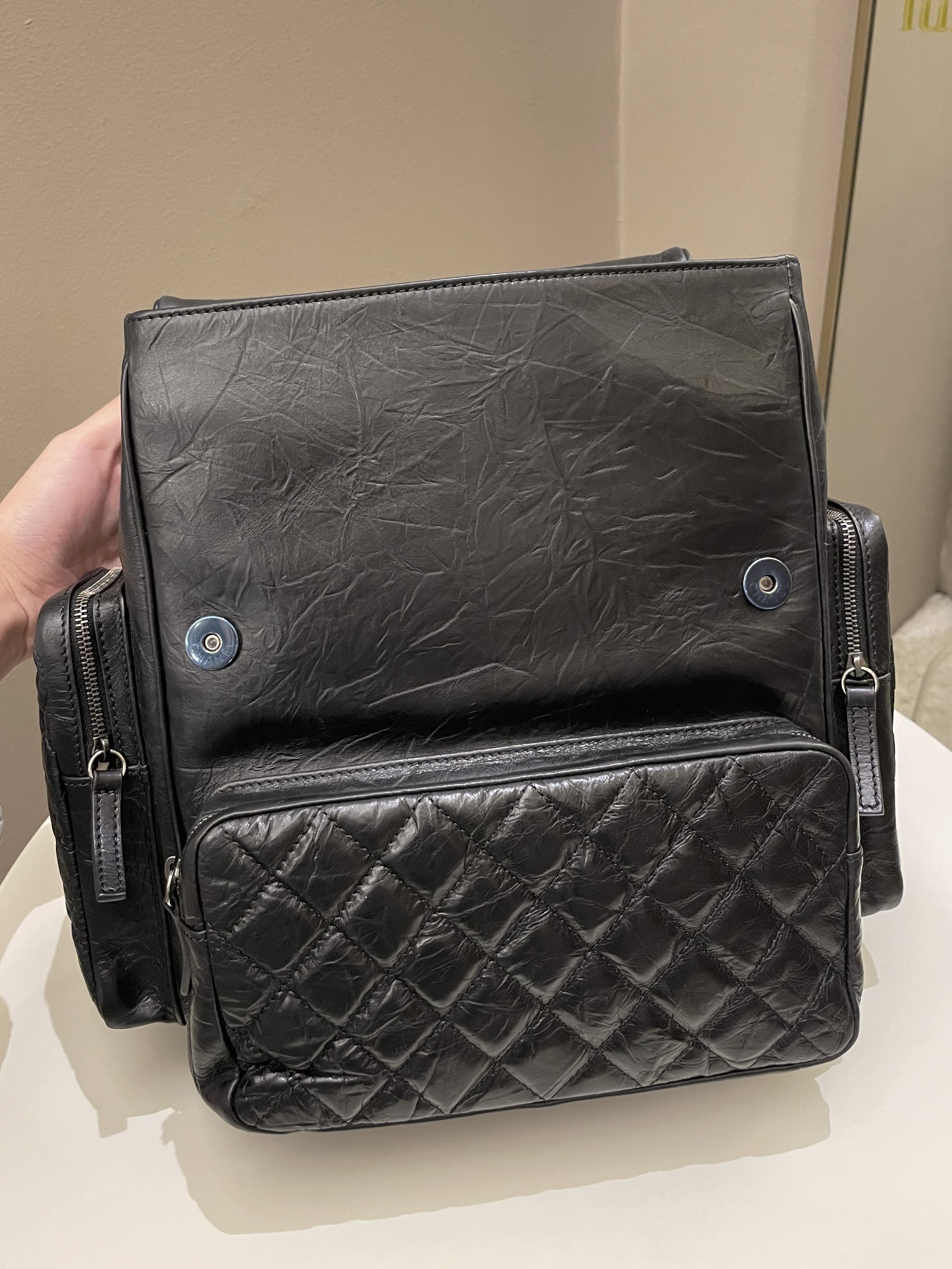 Chanel Quilted Casual Rock Backpack Black Aged Calf