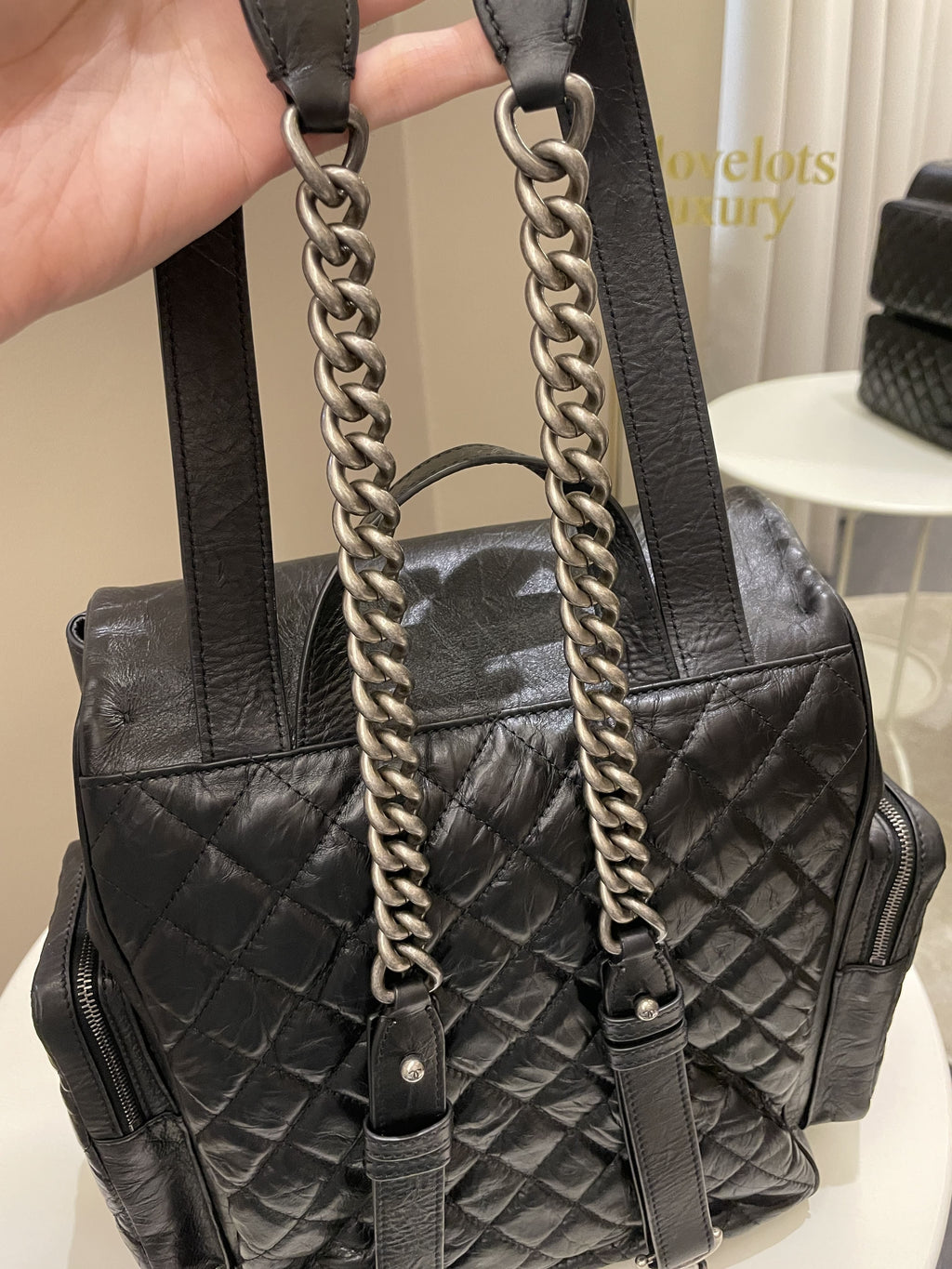 Chanel Quilted Casual Rock Backpack Black Aged Calf
