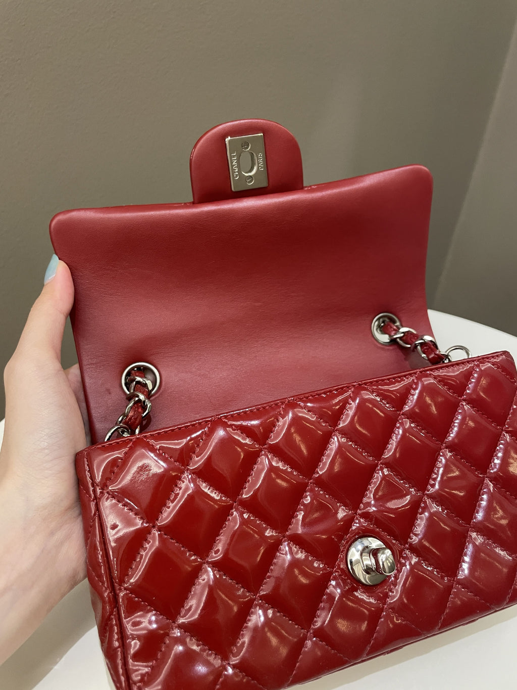 Chanel Classic Quilted Mini Rectangular Red Patent