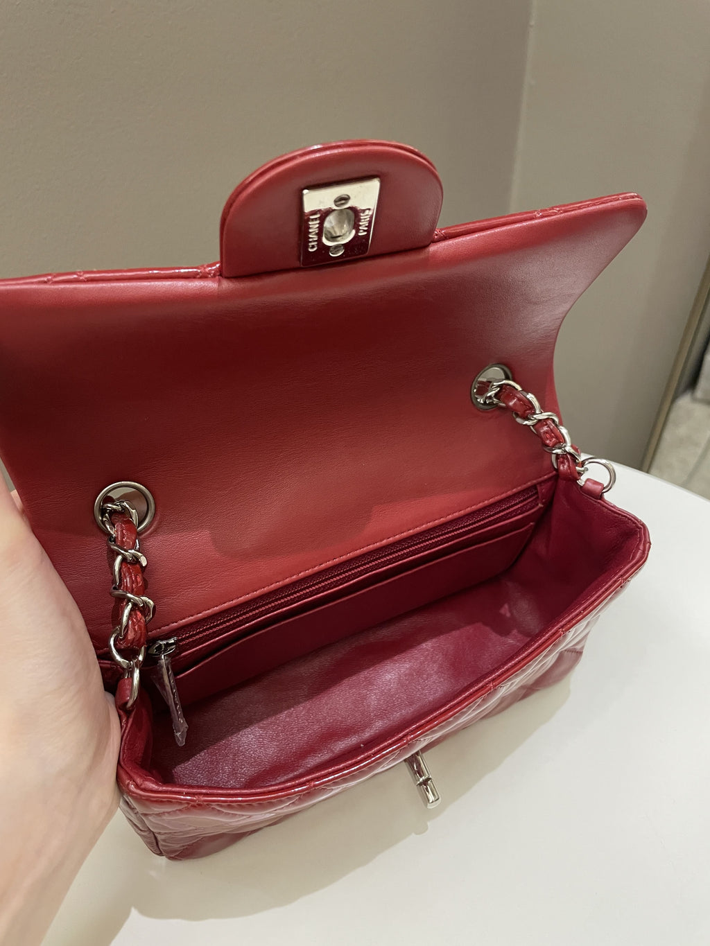 Chanel Classic Quilted Mini Rectangular Red Patent