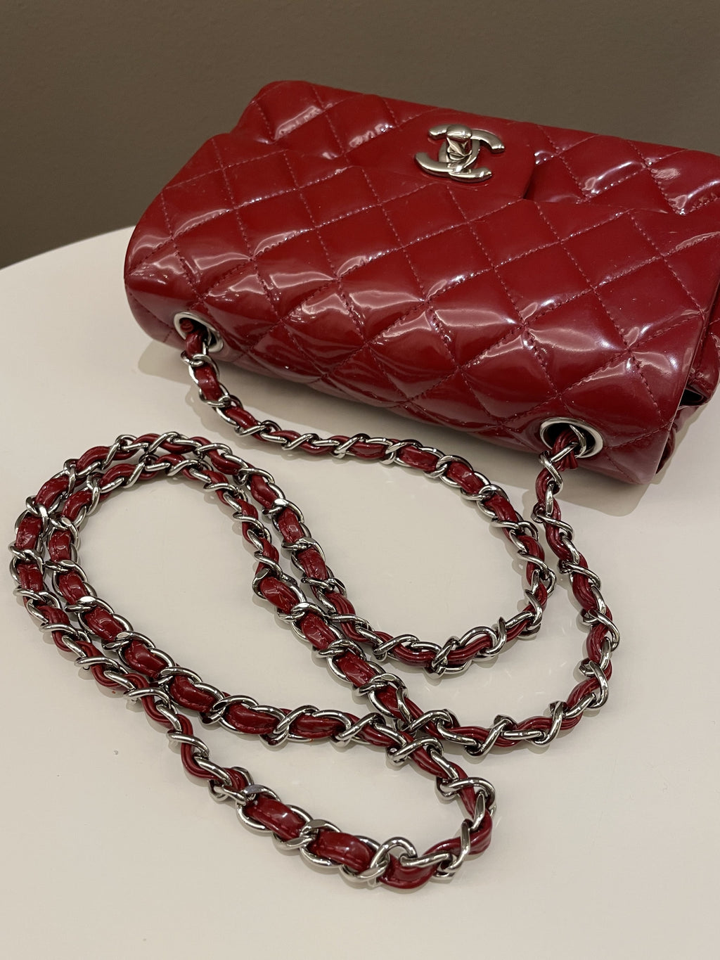 Chanel Classic Quilted Mini Rectangular Red Patent