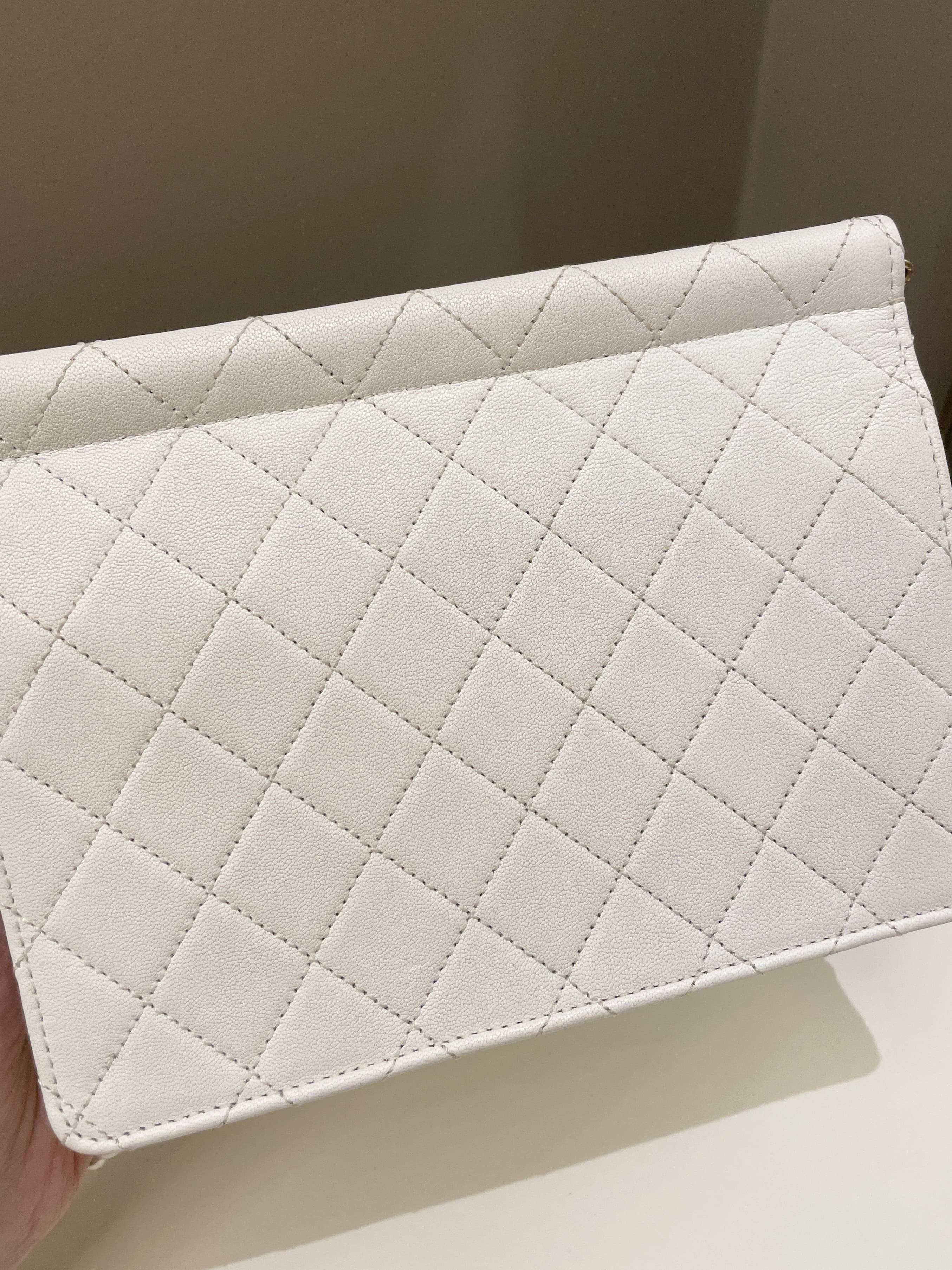 Chanel Pearl Chain Flap Bag White Stiff Lambskin