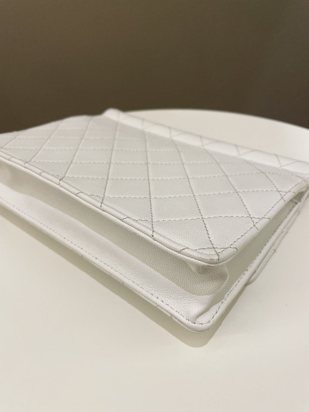 Chanel Pearl Chain Flap Bag White Stiff Lambskin