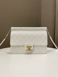 Chanel Pearl Chain Flap Bag White Stiff Lambskin