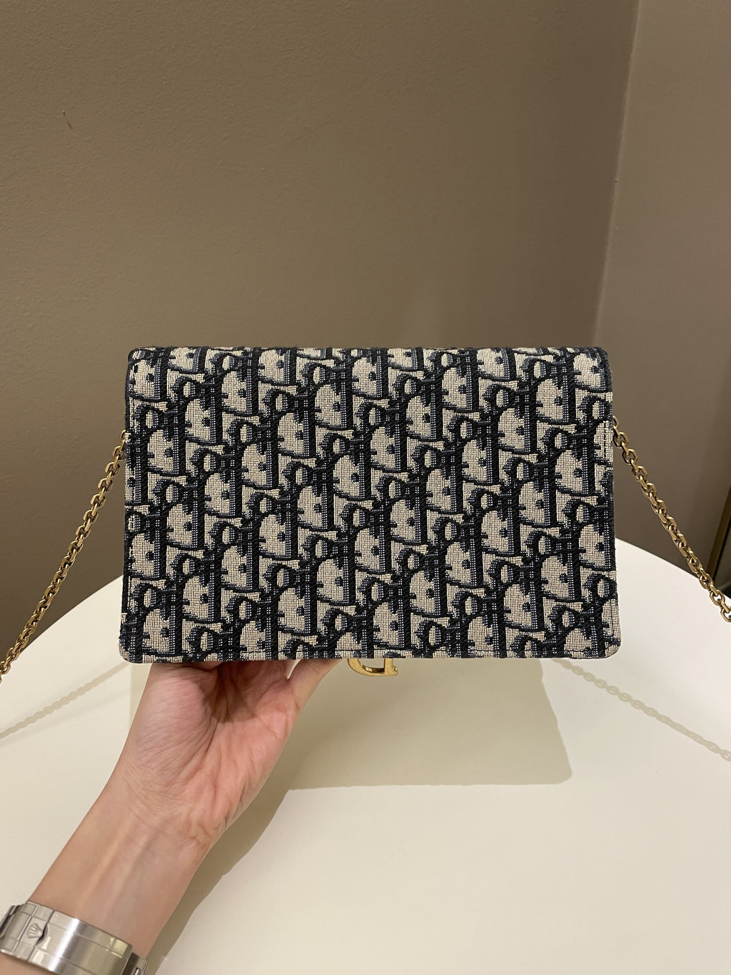 Dior Saddle Pouch with Chain Blue Oblique