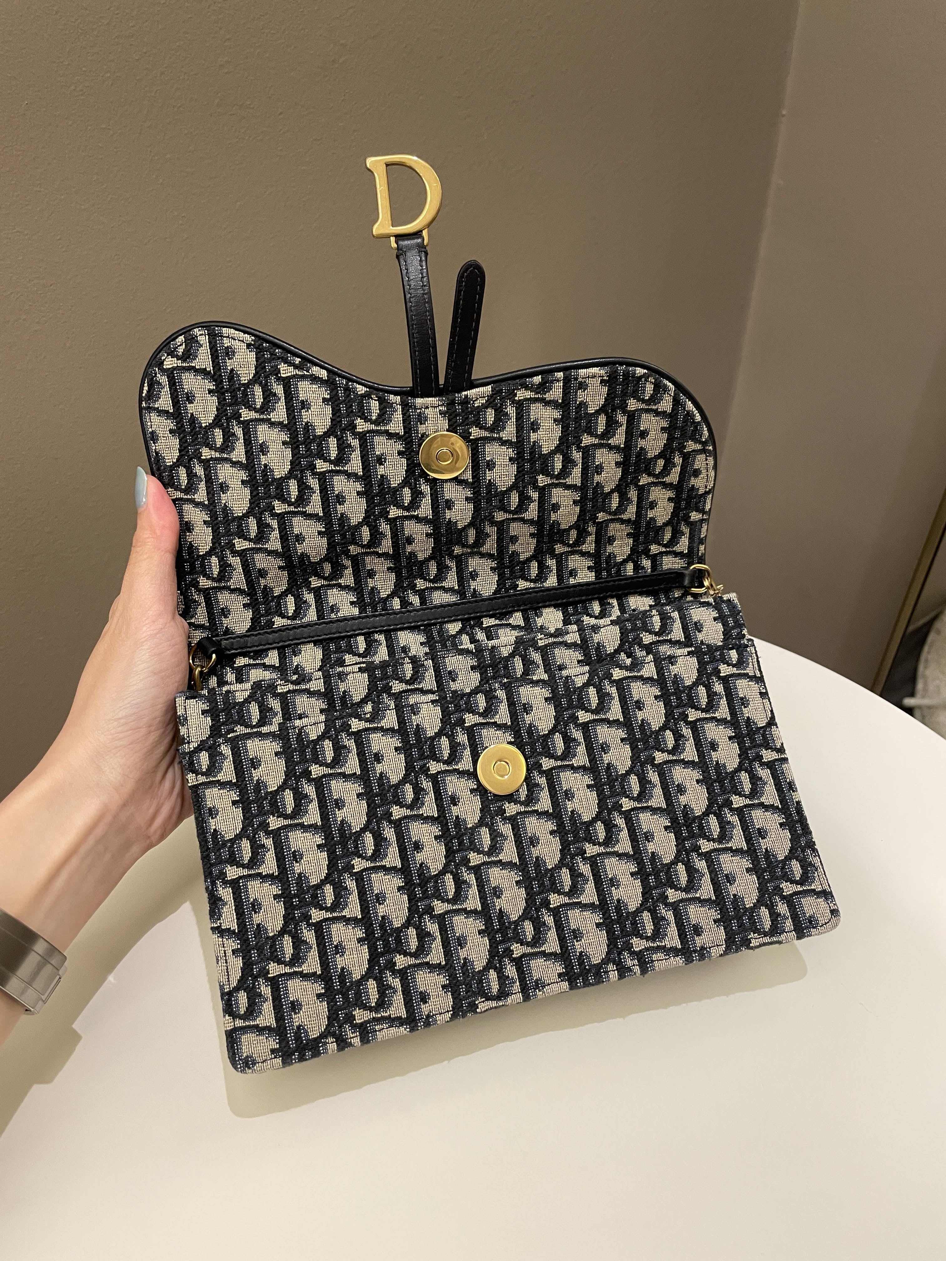 Dior Saddle Pouch with Chain Blue Oblique