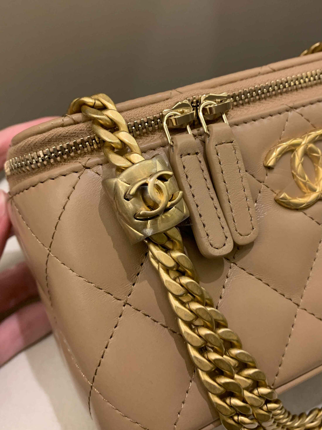 Chanel 22K Quilted Mini Crush Vanity Rectangular Dark Beige Lambskin