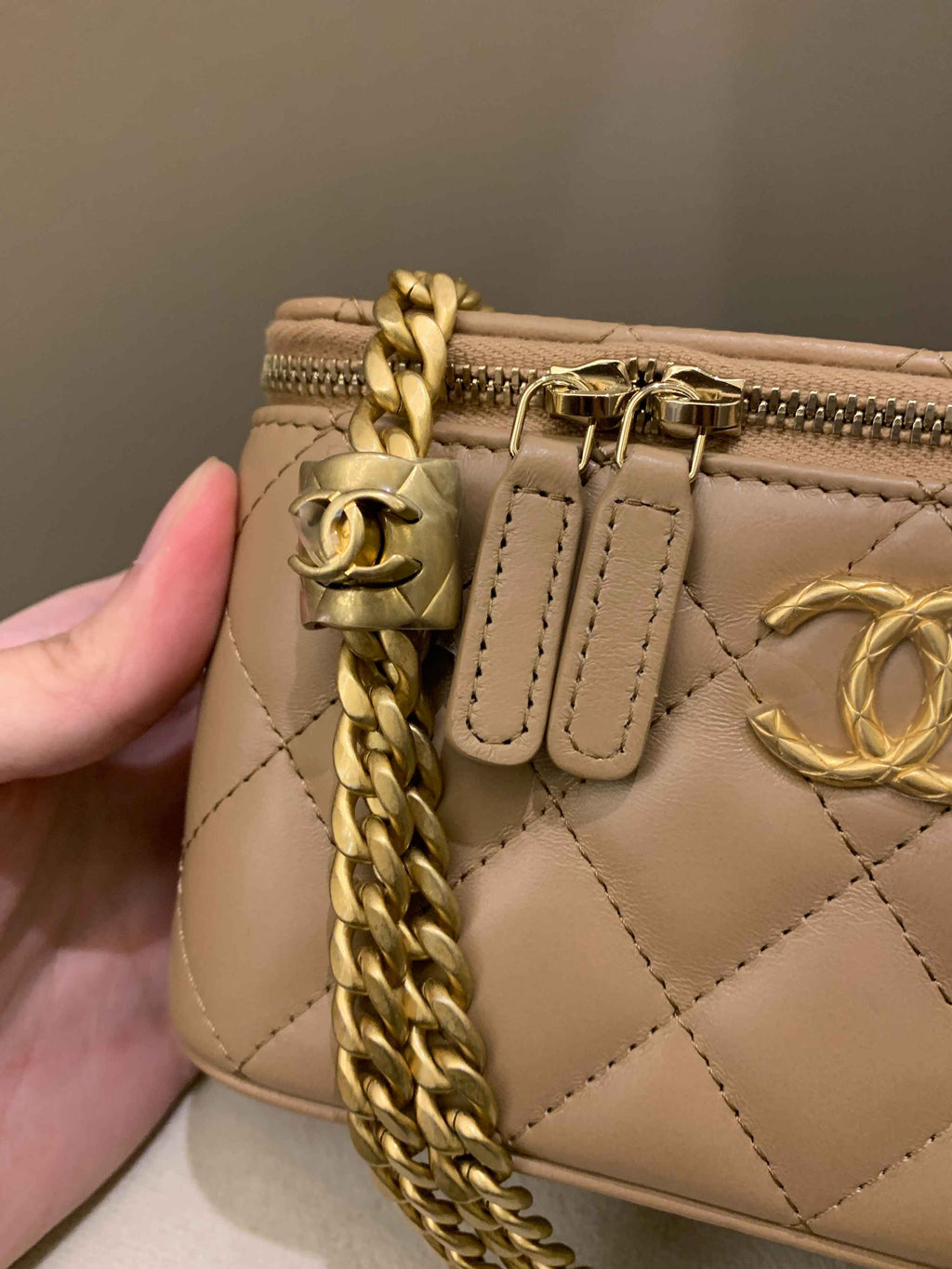 Chanel 22K Quilted Mini Crush Vanity Rectangular Dark Beige Lambskin