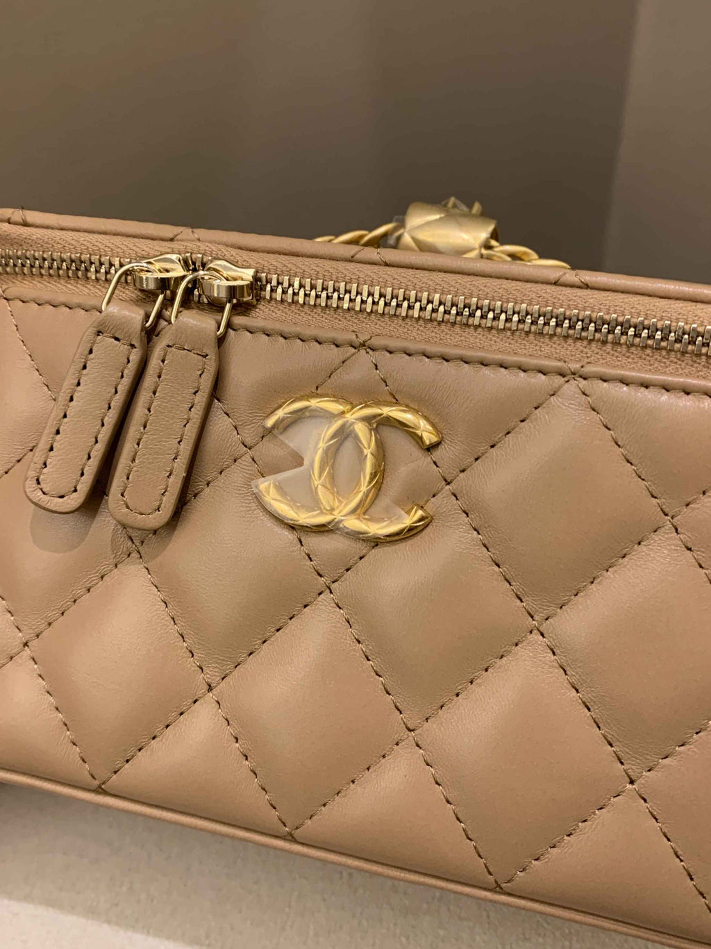 Chanel 22K Quilted Mini Crush Vanity Rectangular Dark Beige Lambskin