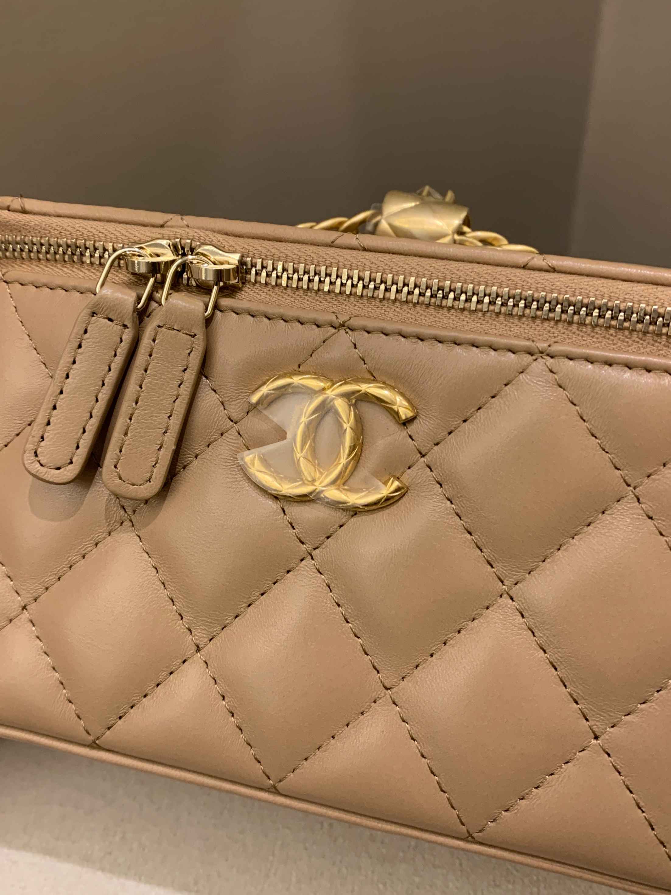 Chanel 22K Quilted Mini Crush Vanity Rectangular Dark Beige Lambskin