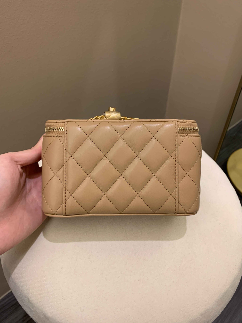 Chanel 22K Quilted Mini Crush Vanity Rectangular Dark Beige Lambskin