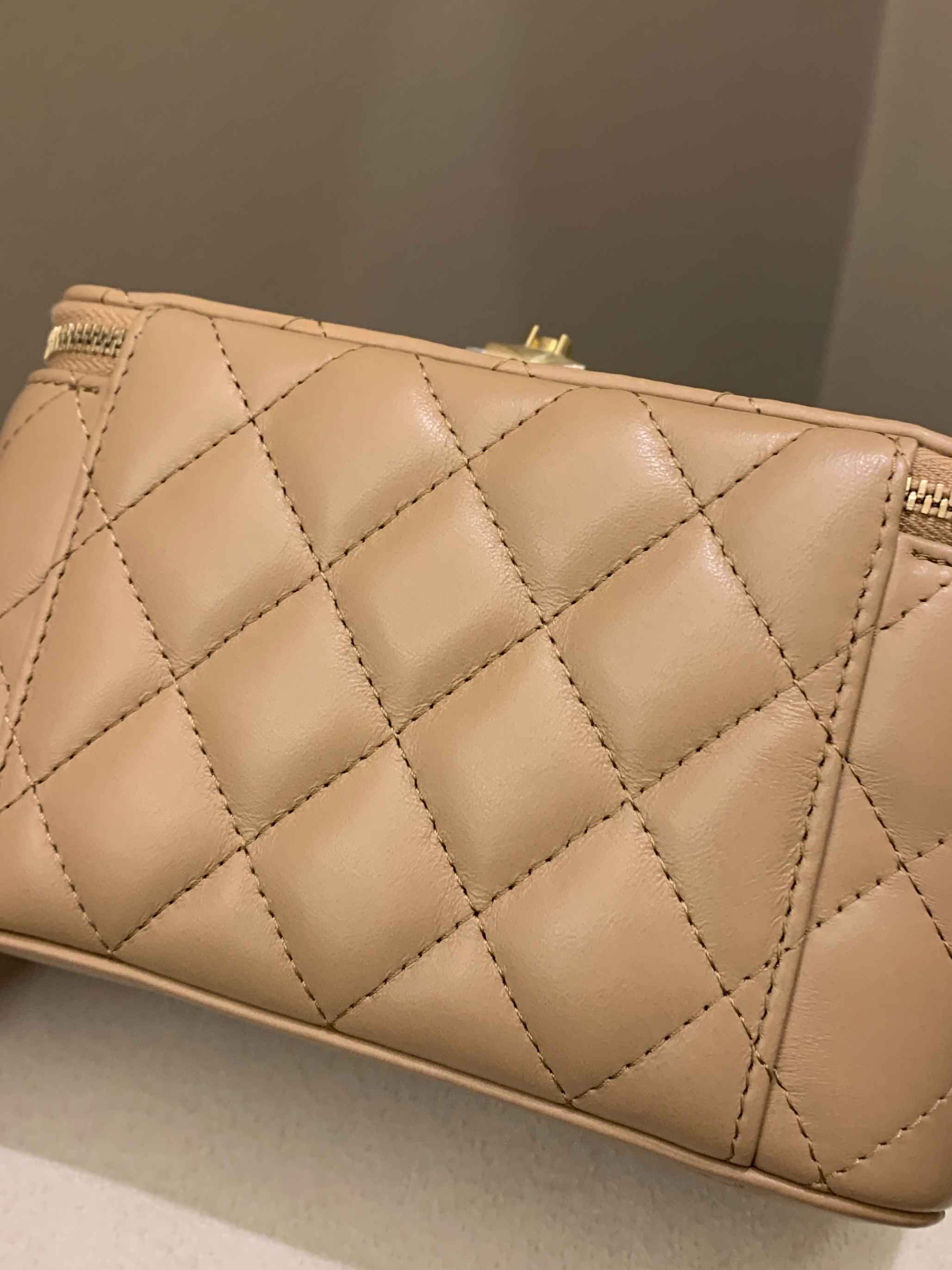 Chanel 22K Quilted Mini Crush Vanity Rectangular Dark Beige Lambskin