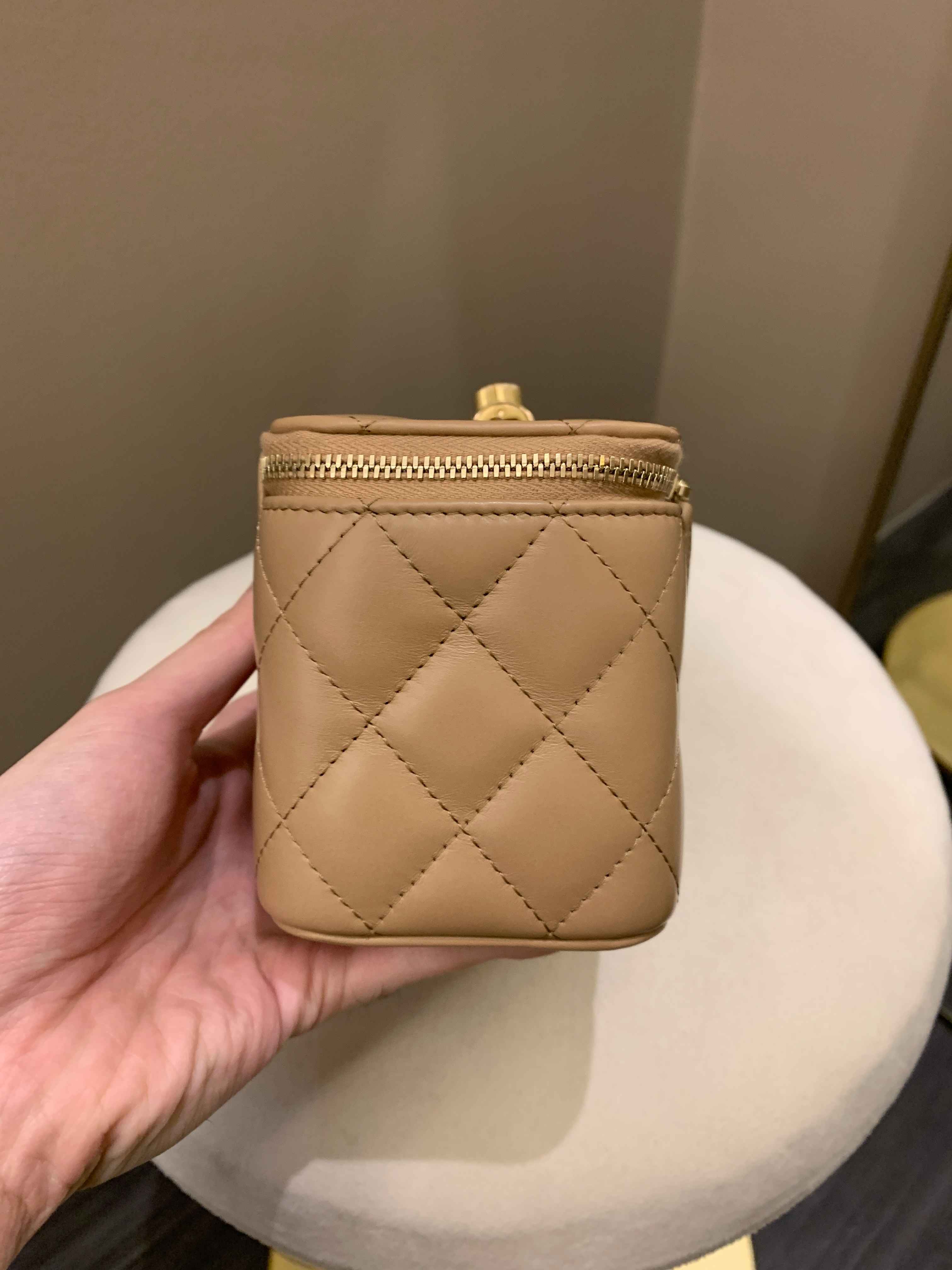 Chanel 22K Quilted Mini Crush Vanity Rectangular Dark Beige Lambskin