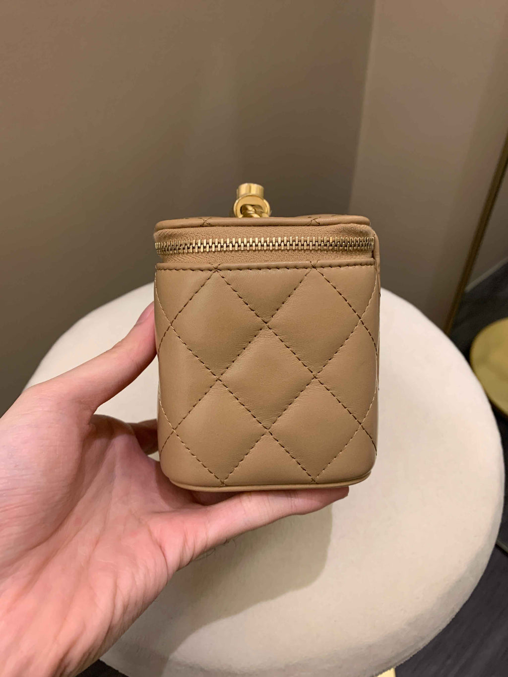 Chanel 22K Quilted Mini Crush Vanity Rectangular Dark Beige Lambskin