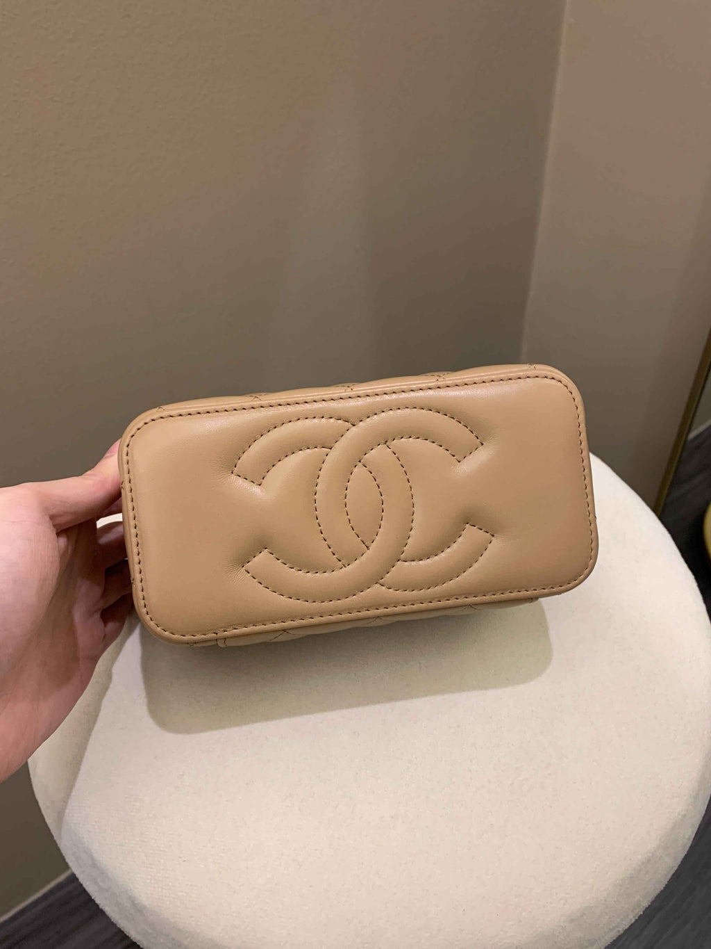 Chanel 22K Quilted Mini Crush Vanity Rectangular Dark Beige Lambskin