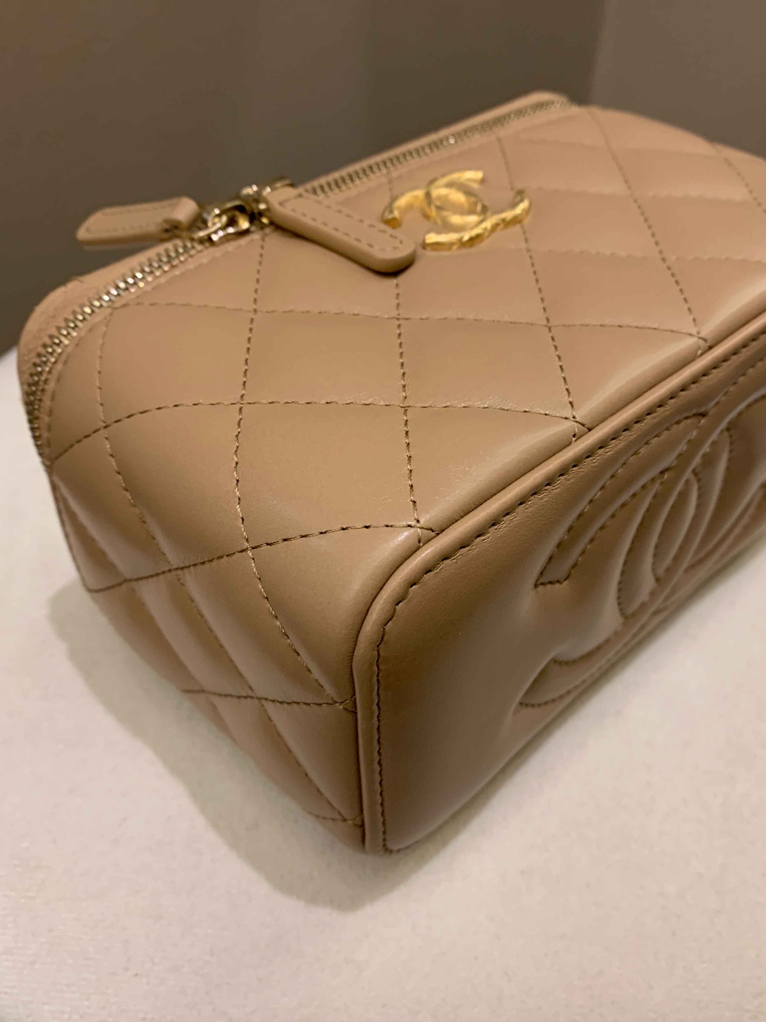 Chanel 22K Quilted Mini Crush Vanity Rectangular Dark Beige Lambskin
