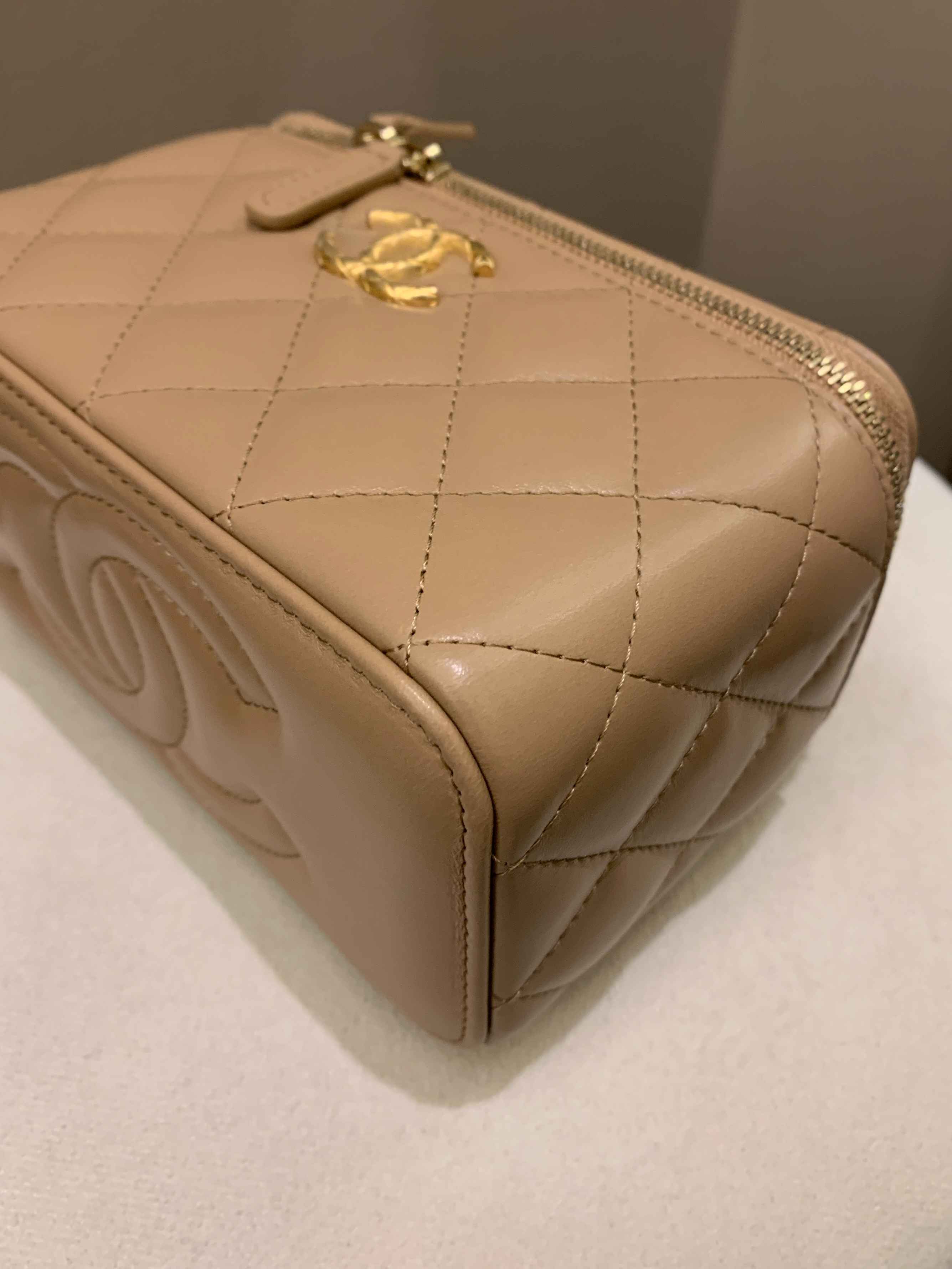 Chanel 22K Quilted Mini Crush Vanity Rectangular Dark Beige Lambskin