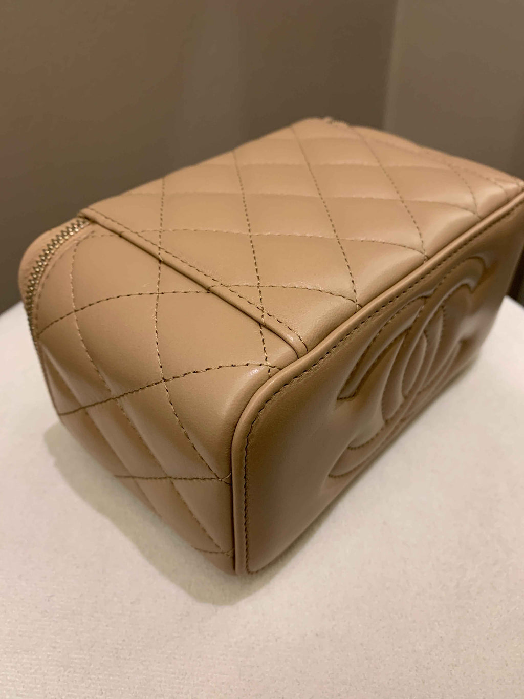 Chanel 22K Quilted Mini Crush Vanity Rectangular Dark Beige Lambskin