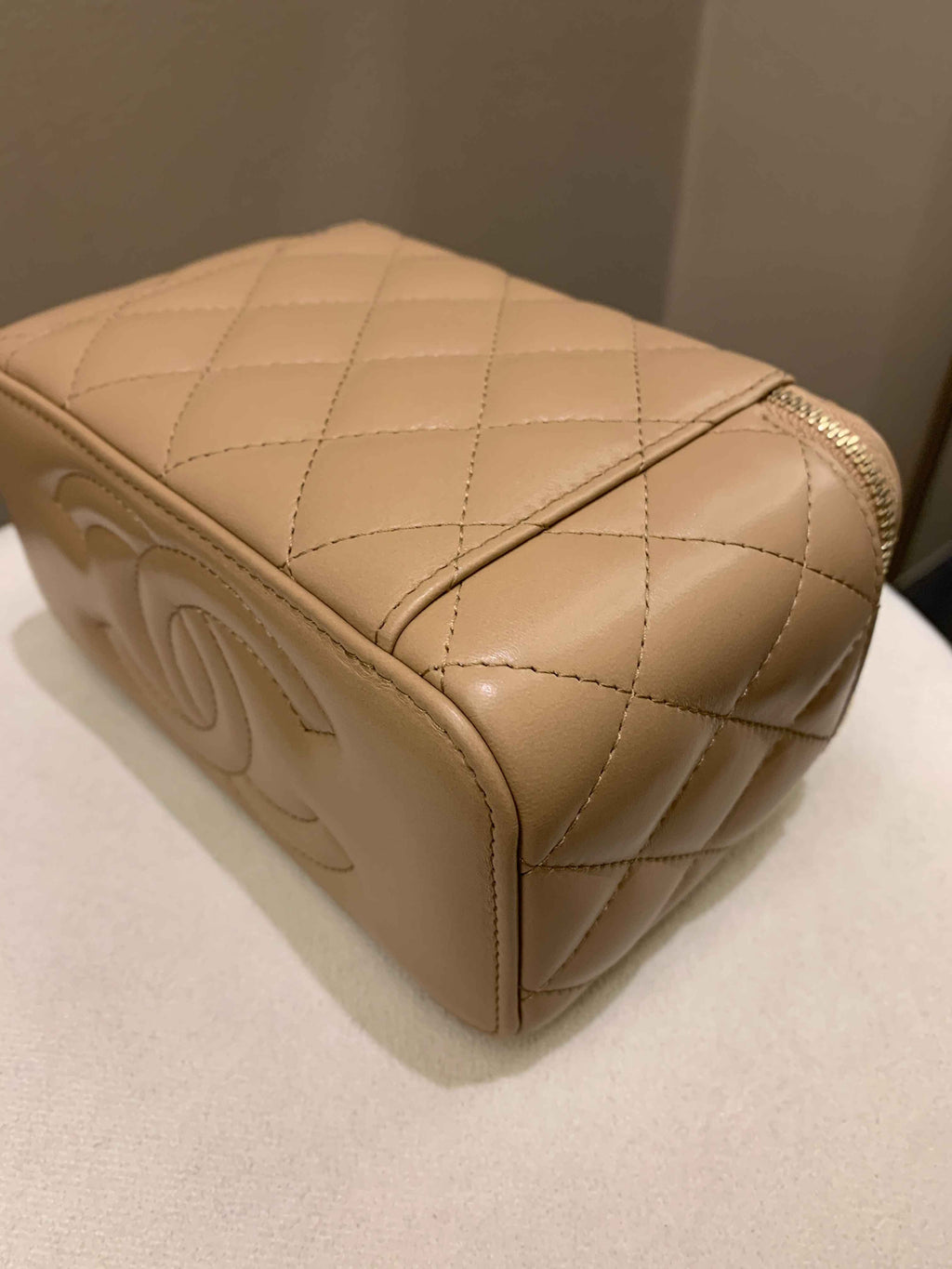 Chanel 22K Quilted Mini Crush Vanity Rectangular Dark Beige Lambskin