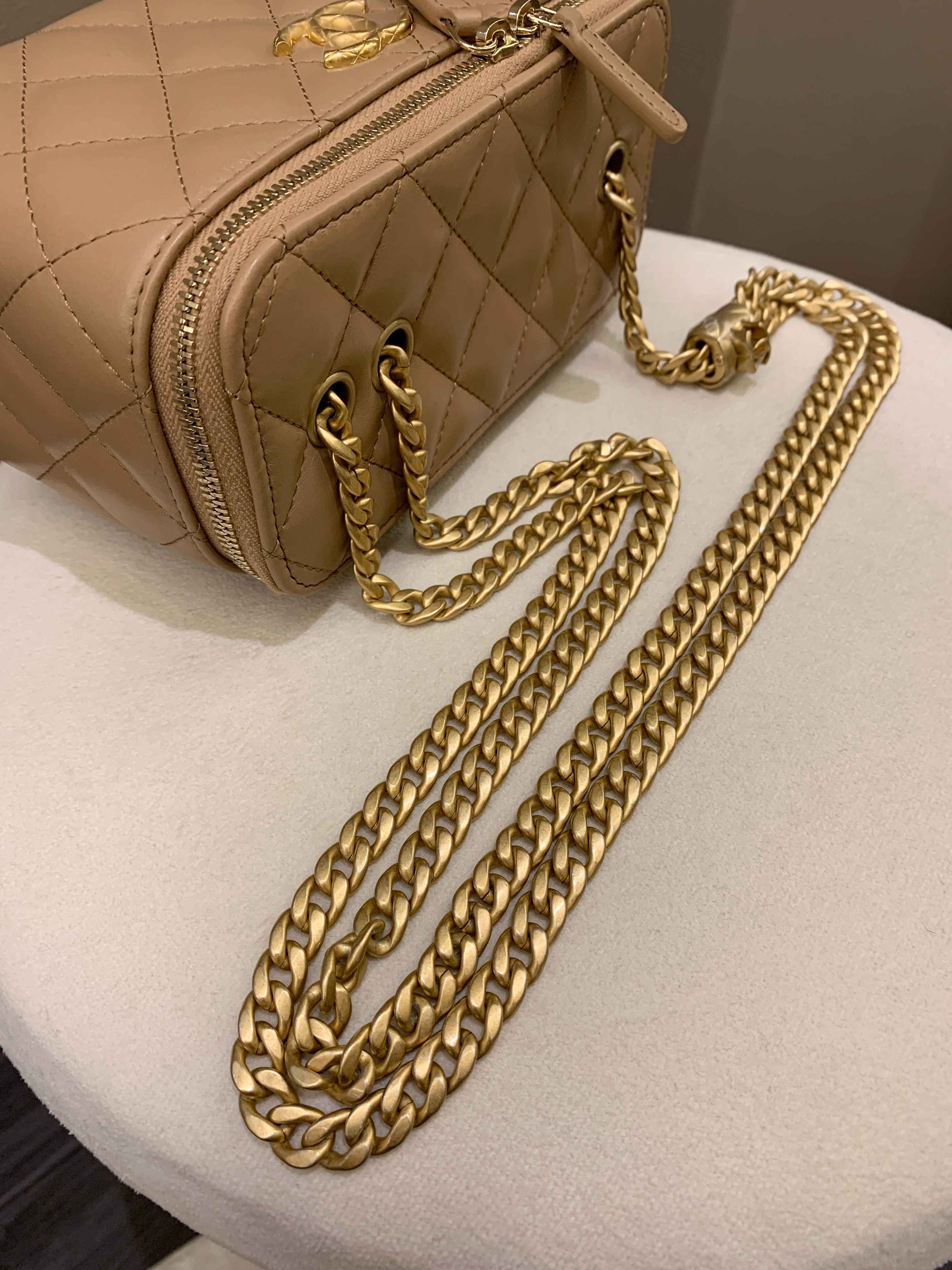 Chanel 22K Quilted Mini Crush Vanity Rectangular Dark Beige Lambskin