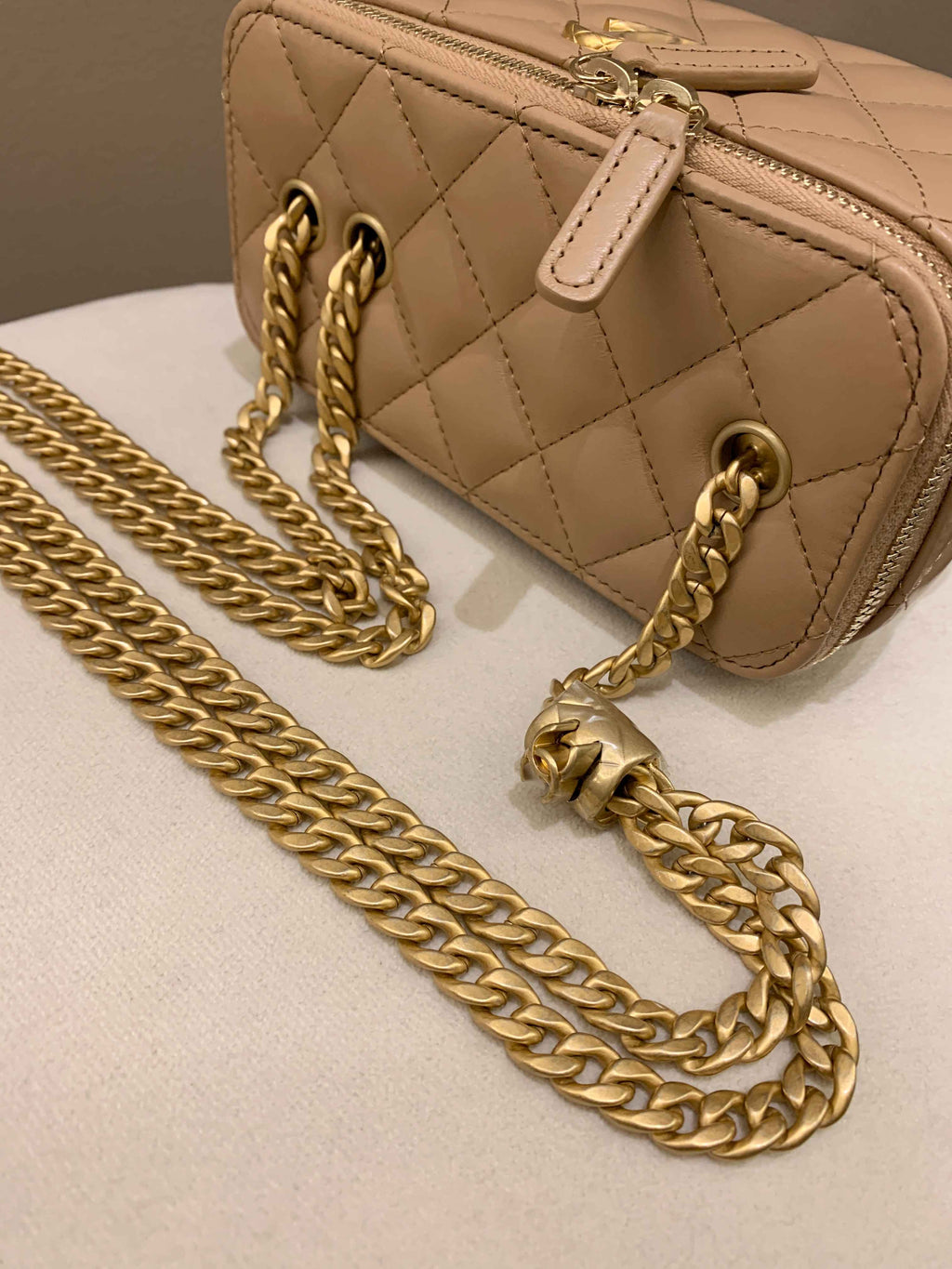 Chanel 22K Quilted Mini Crush Vanity Rectangular Dark Beige Lambskin
