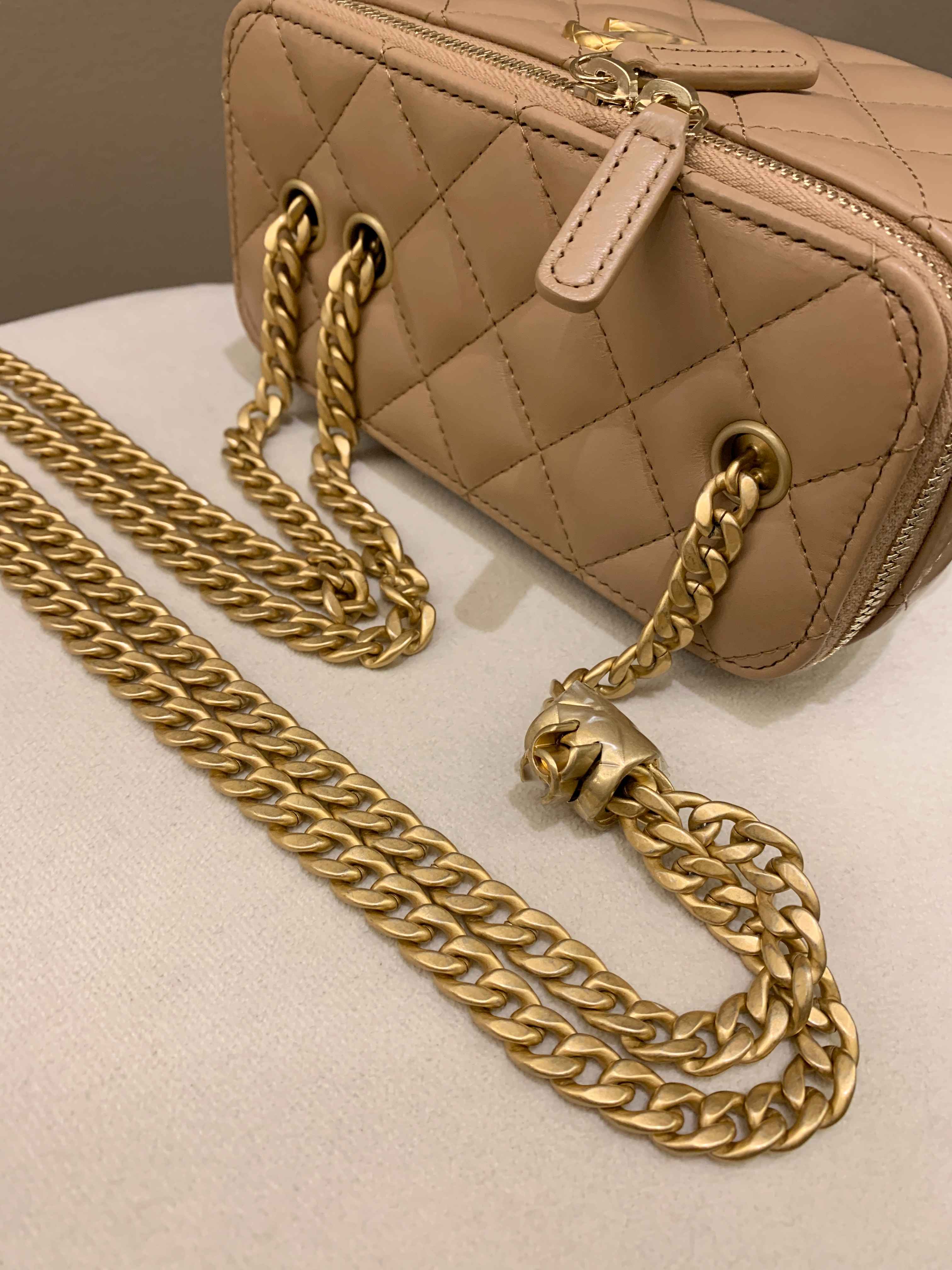 Chanel 22K Quilted Mini Crush Vanity Rectangular Dark Beige Lambskin