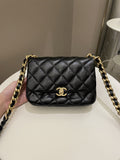 Chanel 22S Quilted Lacquered Chain Flap Bag Black Lambskin