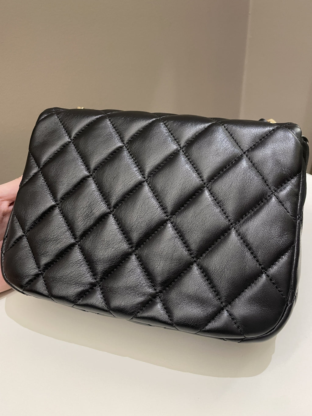 Chanel 22S Quilted Lacquered Chain Flap Bag Black Lambskin