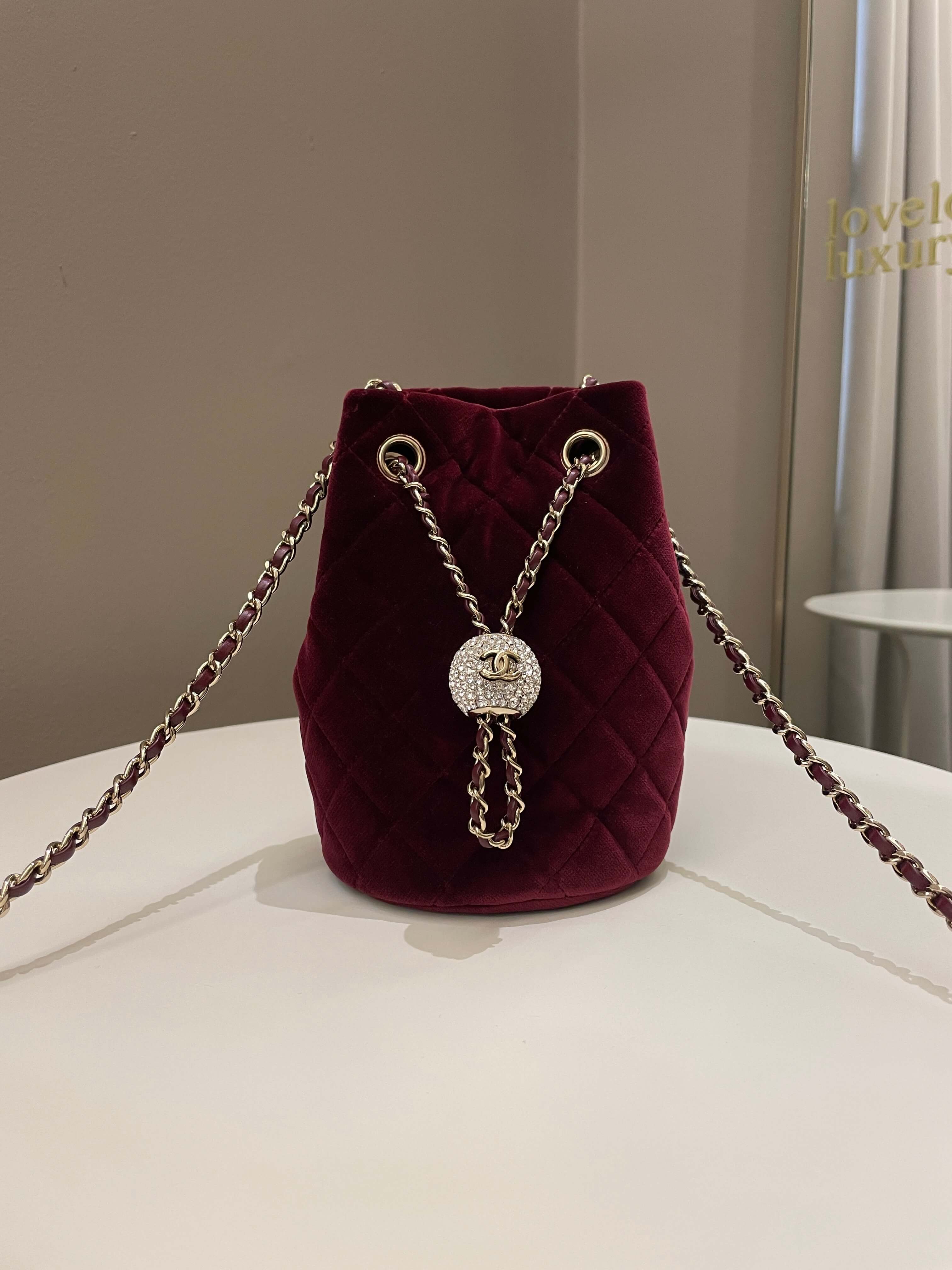 Chanel DiamantÃƒÆ’Ã‚Â© Strass Drawstring Bag Dark Wine Velvet