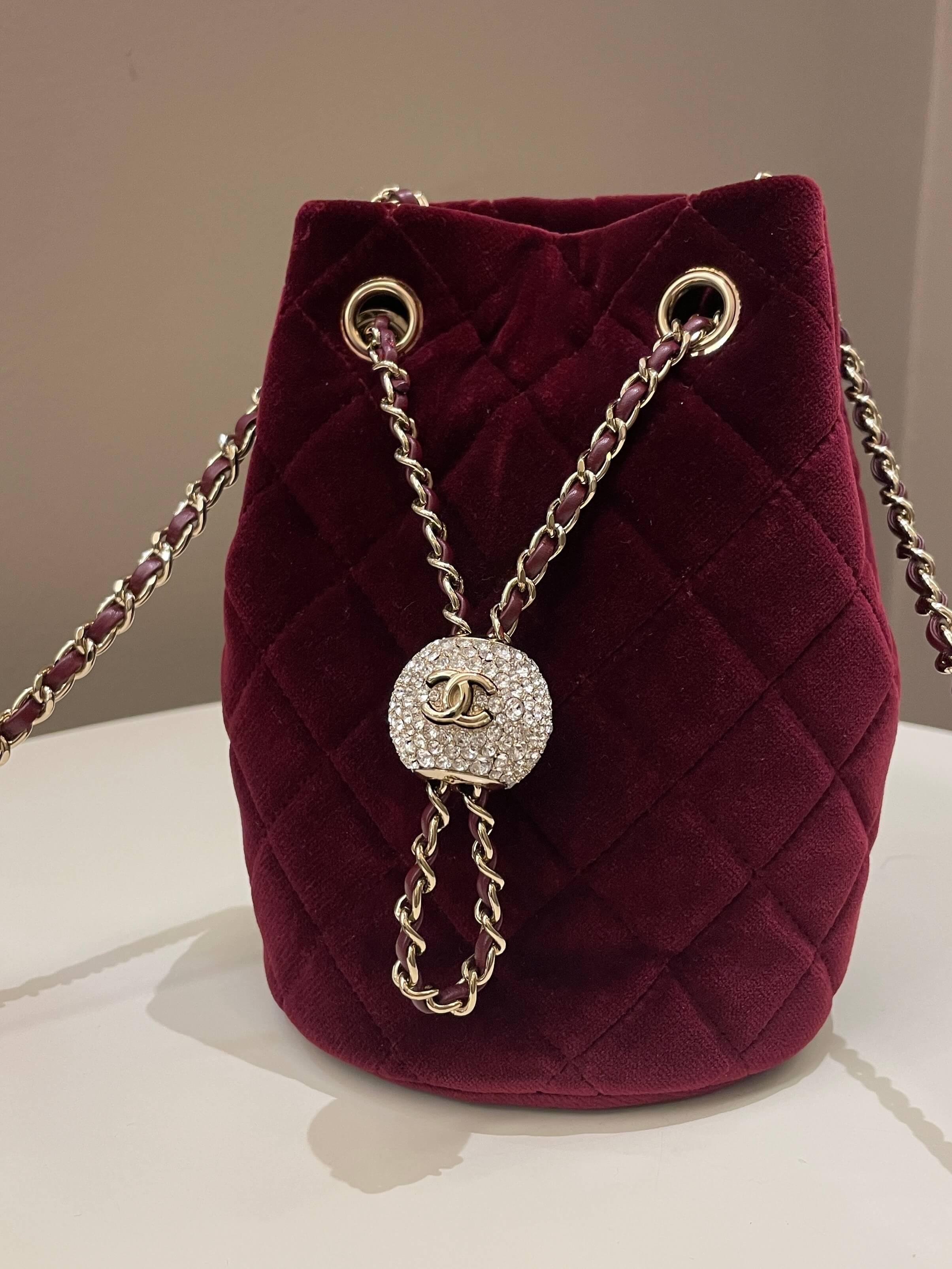 Chanel DiamantÃƒÆ’Ã‚Â© Strass Drawstring Bag Dark Wine Velvet