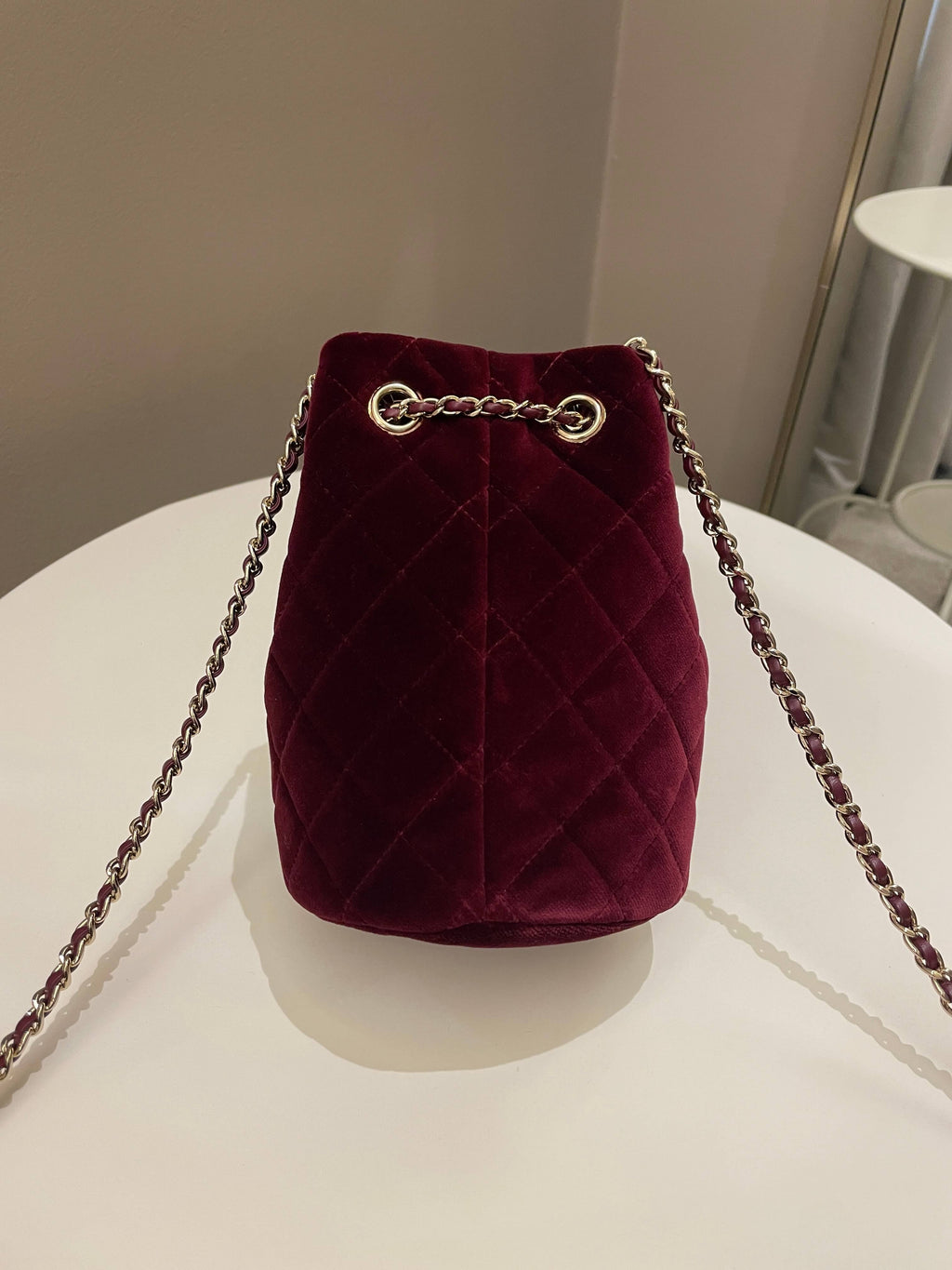 Chanel DiamantÃƒÆ’Ã‚Â© Strass Drawstring Bag Dark Wine Velvet