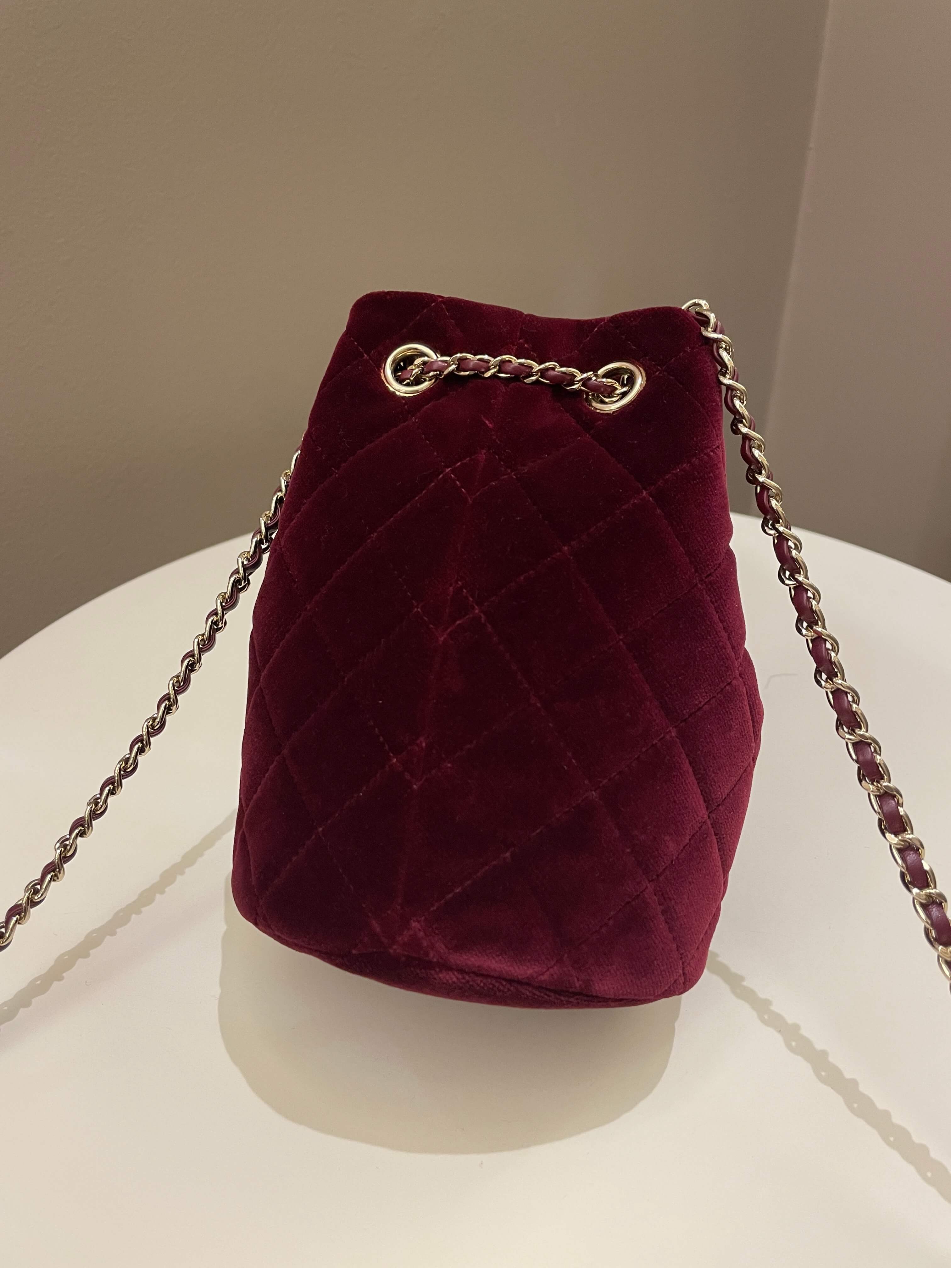Chanel DiamantÃƒÆ’Ã‚Â© Strass Drawstring Bag Dark Wine Velvet
