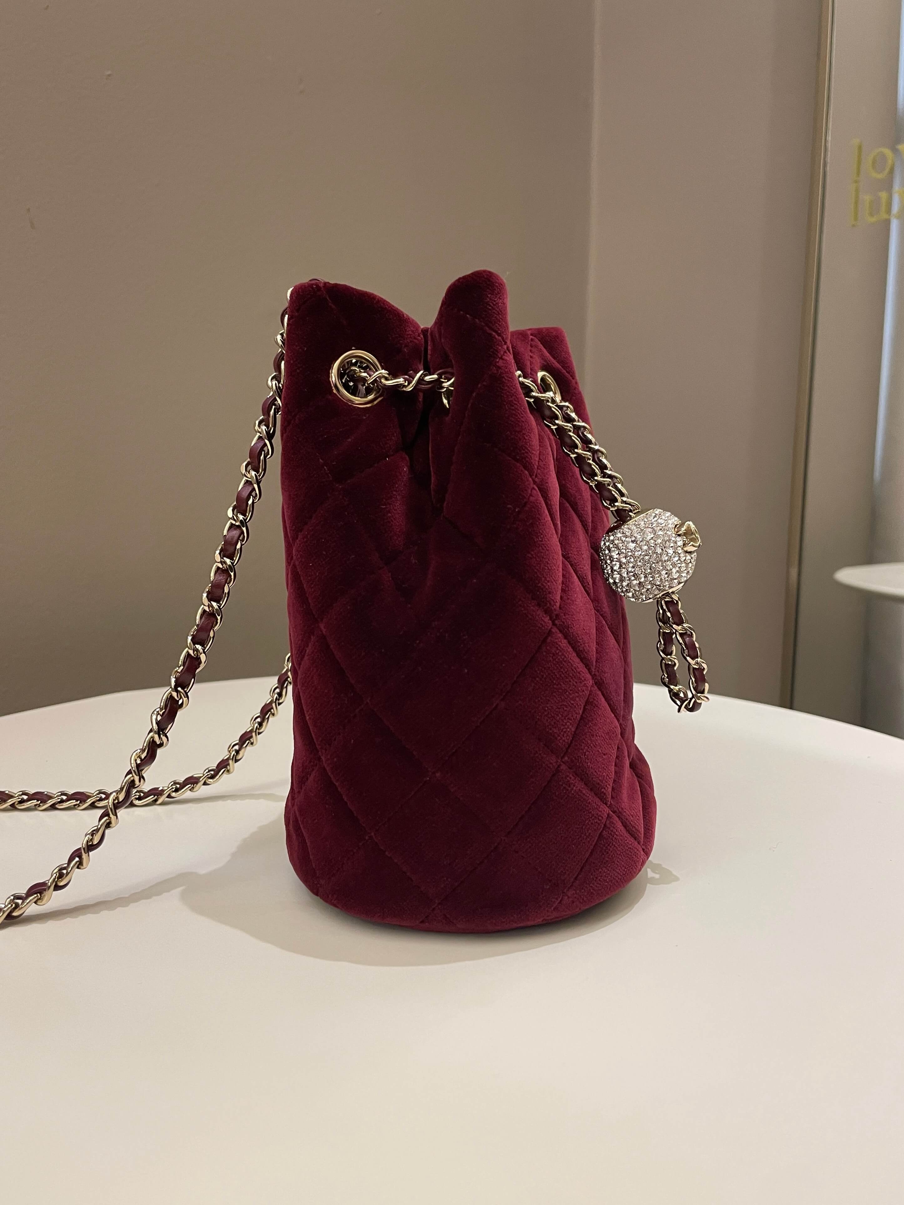 Chanel DiamantÃƒÆ’Ã‚Â© Strass Drawstring Bag Dark Wine Velvet