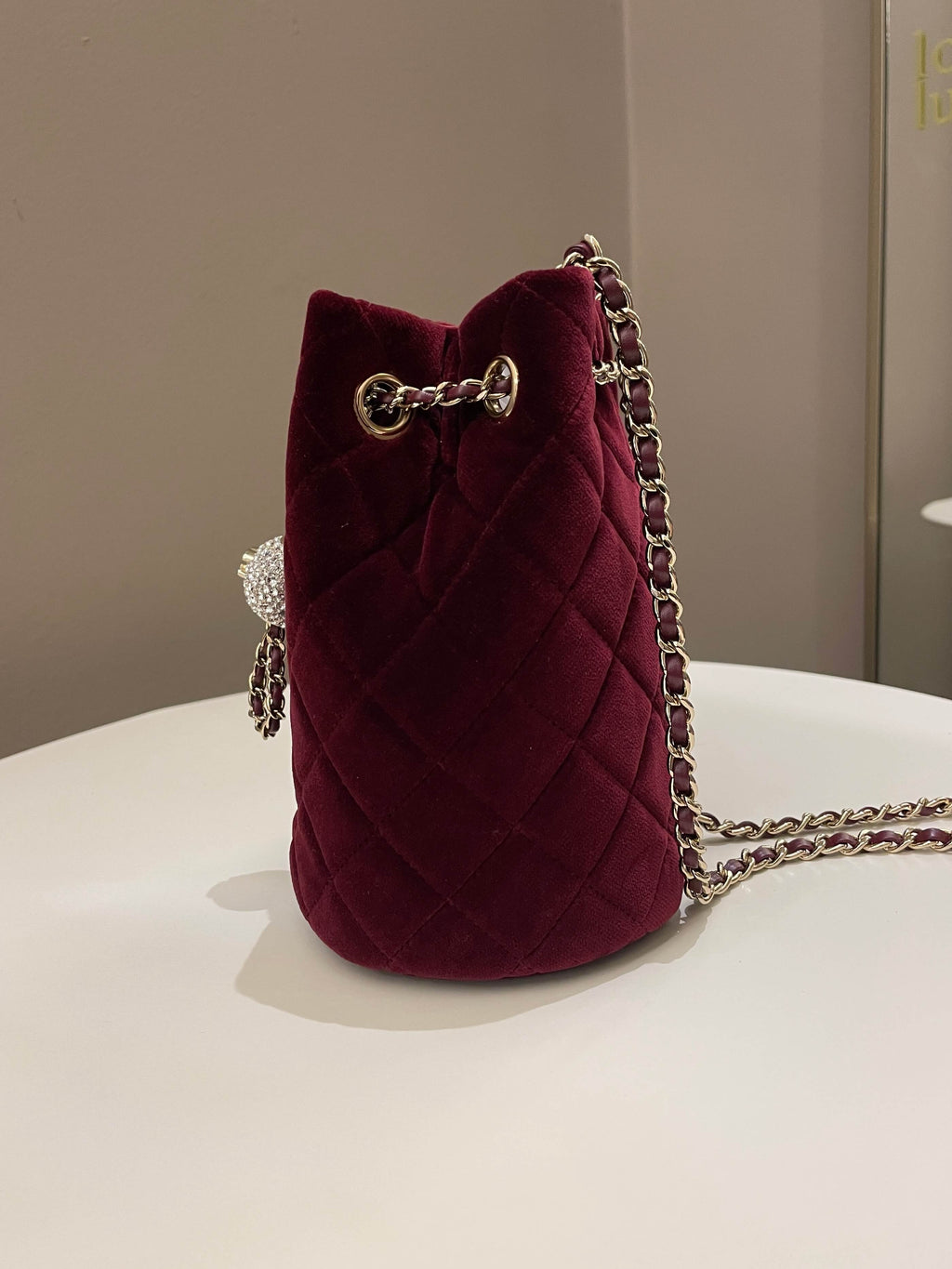 Chanel DiamantÃƒÆ’Ã‚Â© Strass Drawstring Bag Dark Wine Velvet