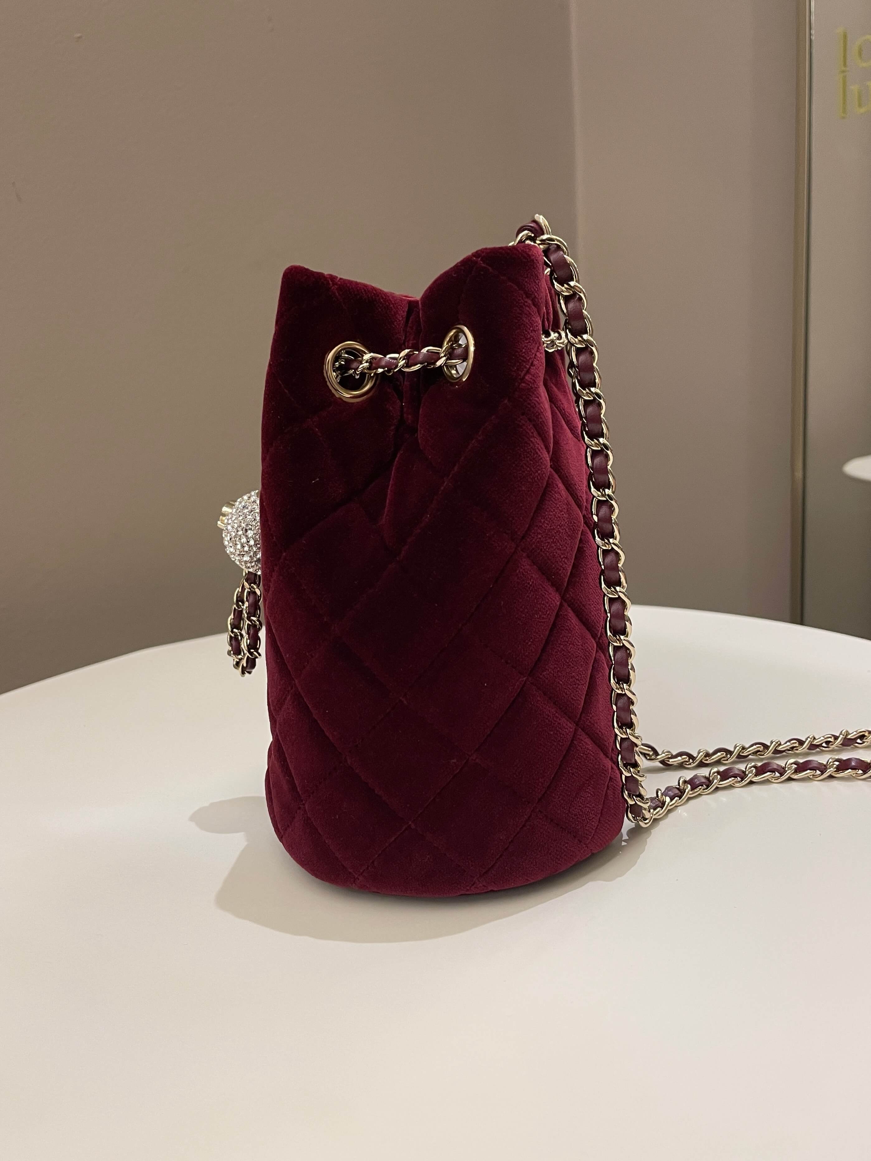 Chanel DiamantÃƒÆ’Ã‚Â© Strass Drawstring Bag Dark Wine Velvet