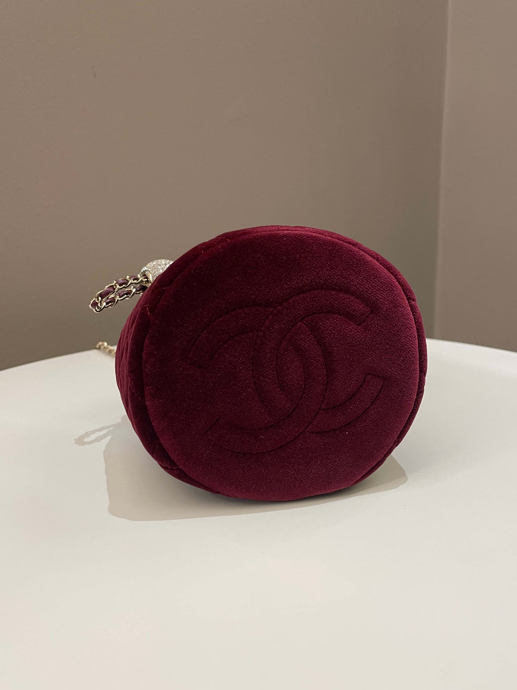 Chanel DiamantÃƒÆ’Ã‚Â© Strass Drawstring Bag Dark Wine Velvet