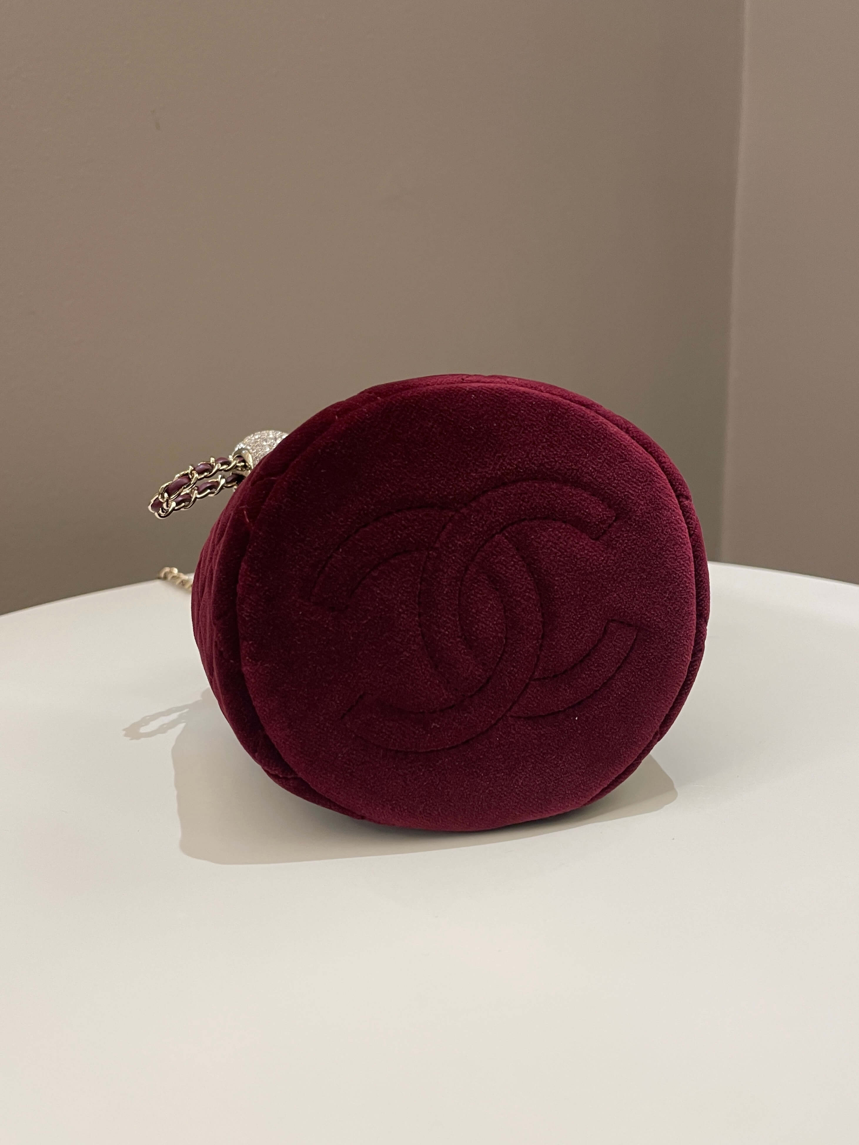 Chanel DiamantÃƒÆ’Ã‚Â© Strass Drawstring Bag Dark Wine Velvet