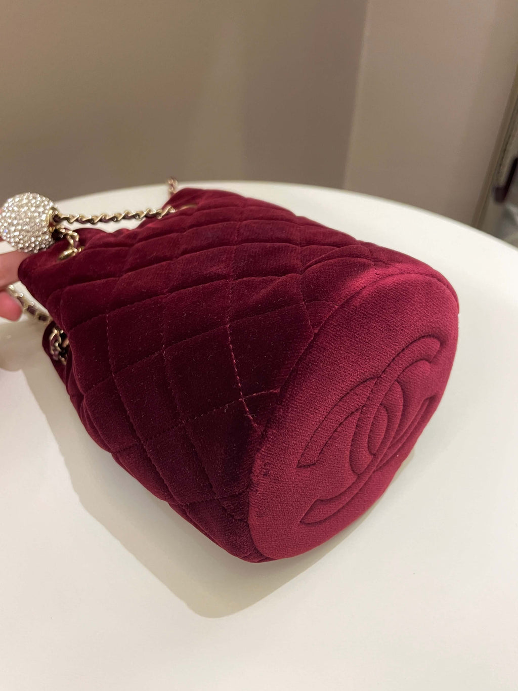 Chanel DiamantÃƒÆ’Ã‚Â© Strass Drawstring Bag Dark Wine Velvet