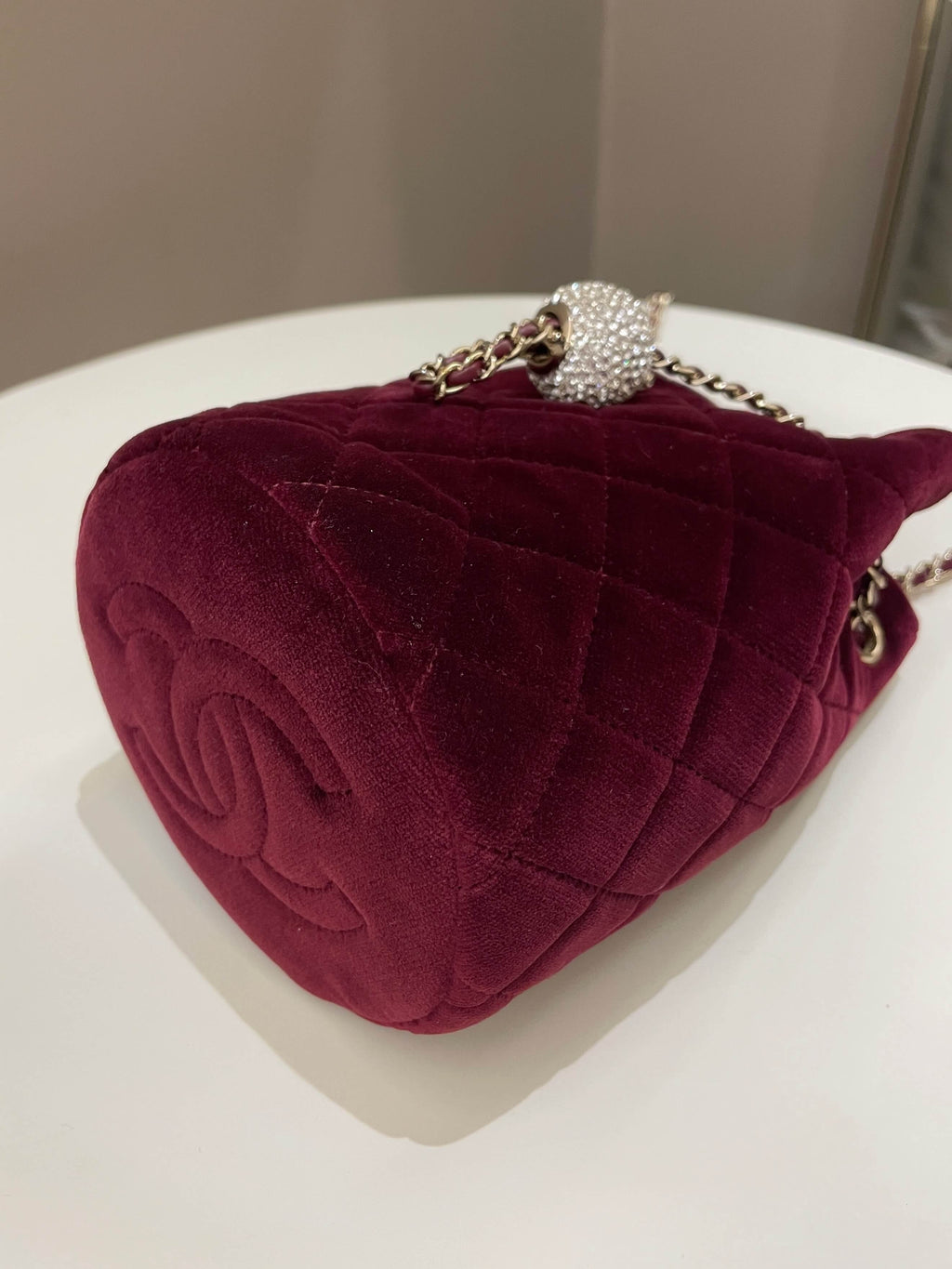 Chanel DiamantÃƒÆ’Ã‚Â© Strass Drawstring Bag Dark Wine Velvet