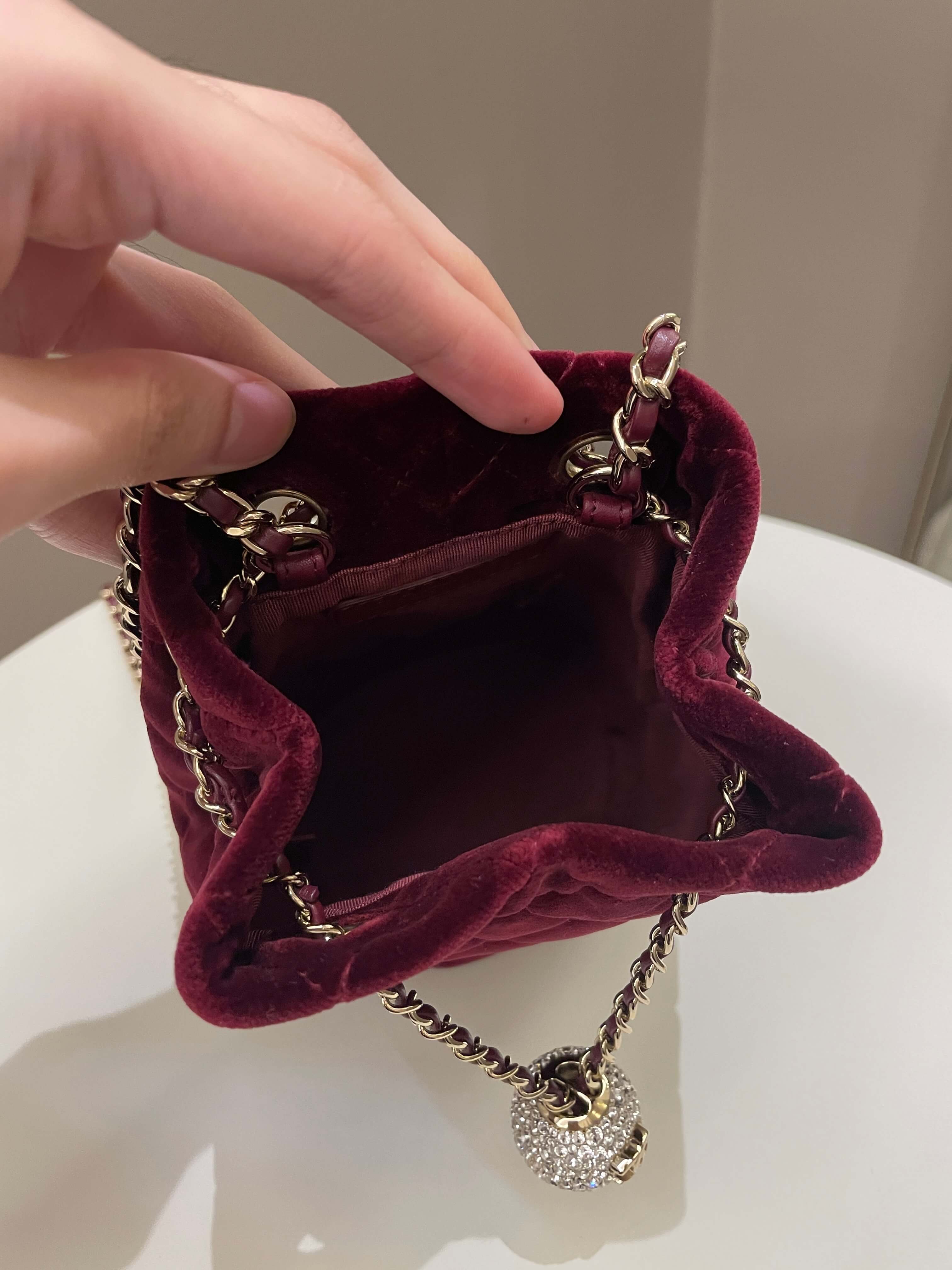 Chanel DiamantÃƒÆ’Ã‚Â© Strass Drawstring Bag Dark Wine Velvet