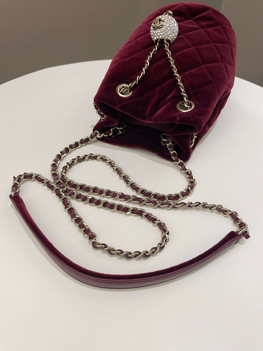 Chanel DiamantÃƒÆ’Ã‚Â© Strass Drawstring Bag Dark Wine Velvet