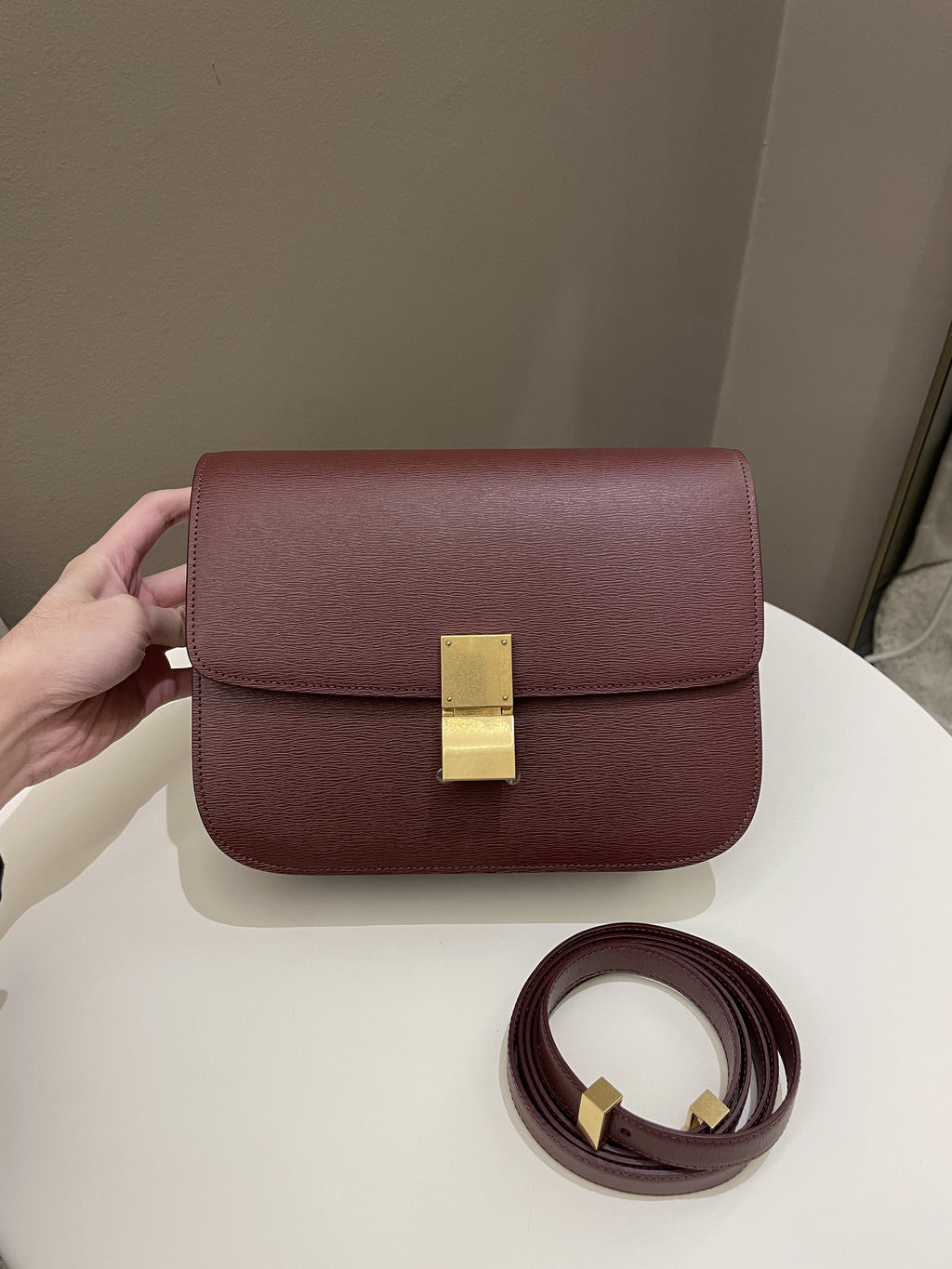 Celine Box Bag Grenat Bordeaux Grainy Leather