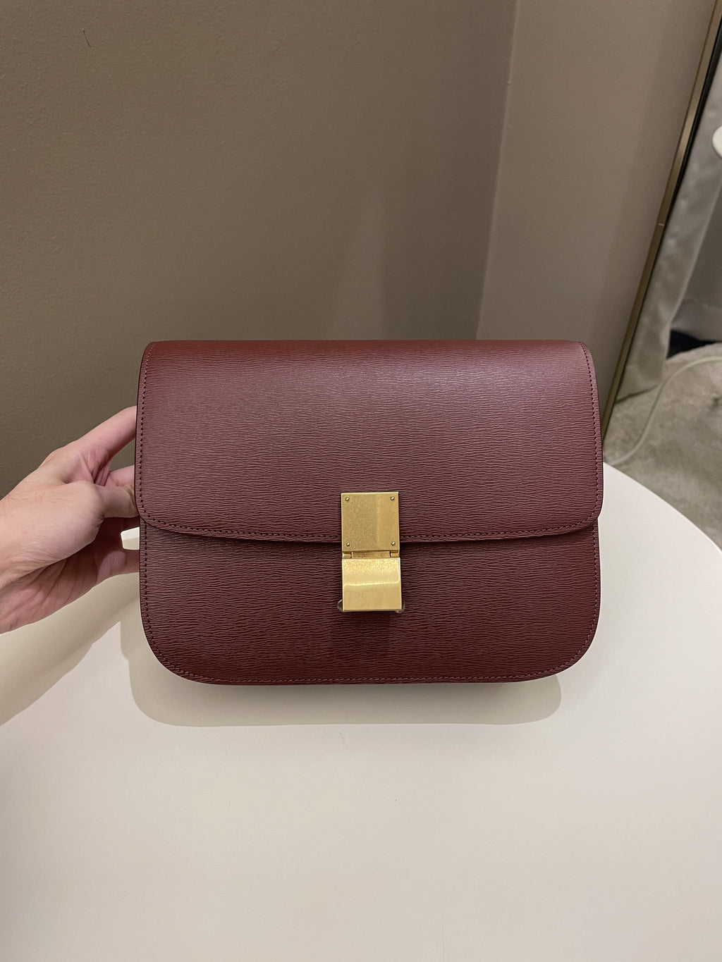Celine Box Bag Grenat Bordeaux Grainy Leather