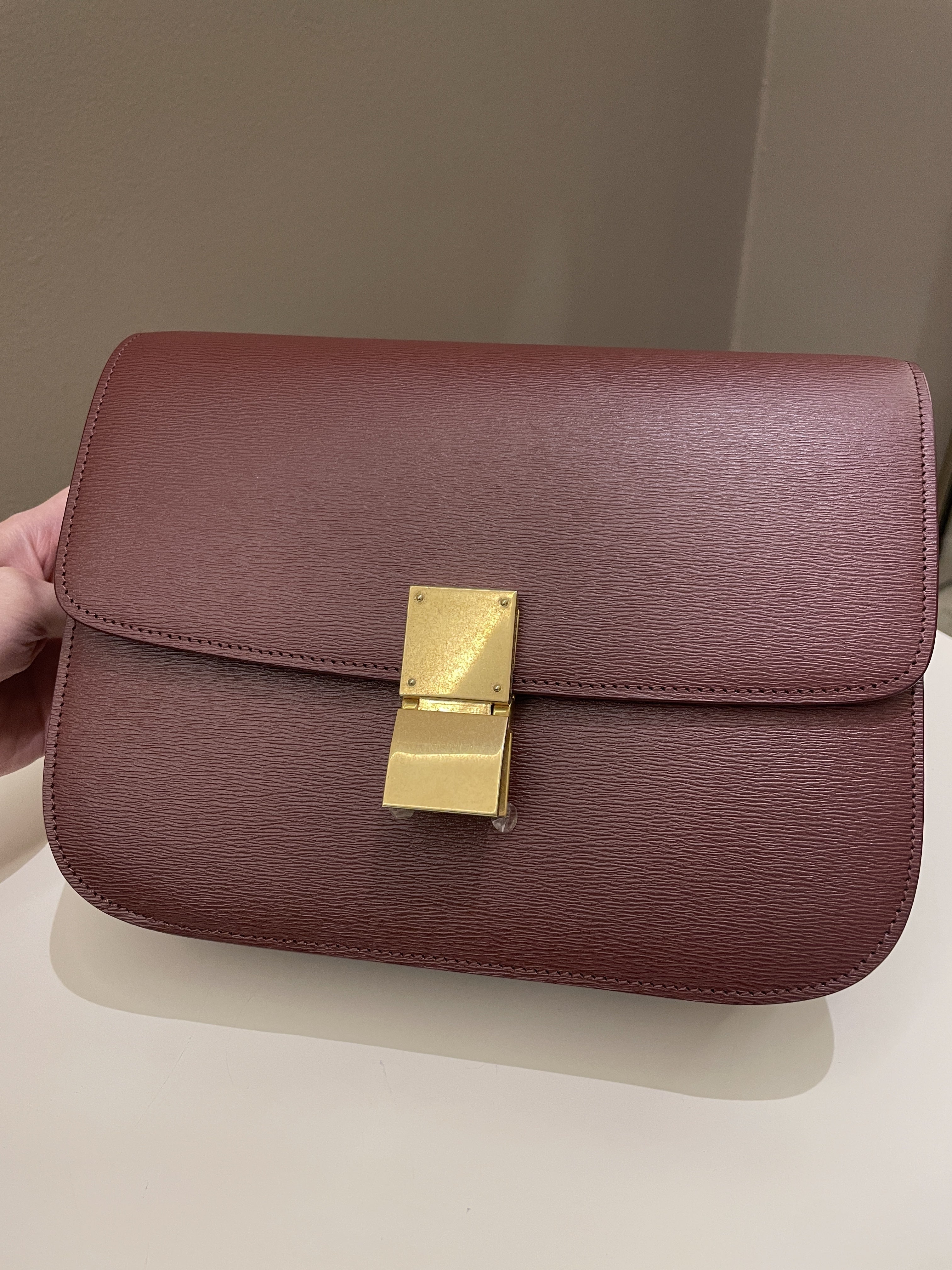 Celine Box Bag Grenat Bordeaux Grainy Leather