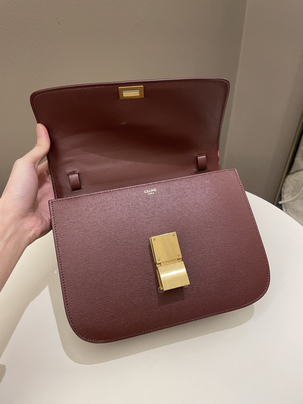 Celine Box Bag Grenat Bordeaux Grainy Leather